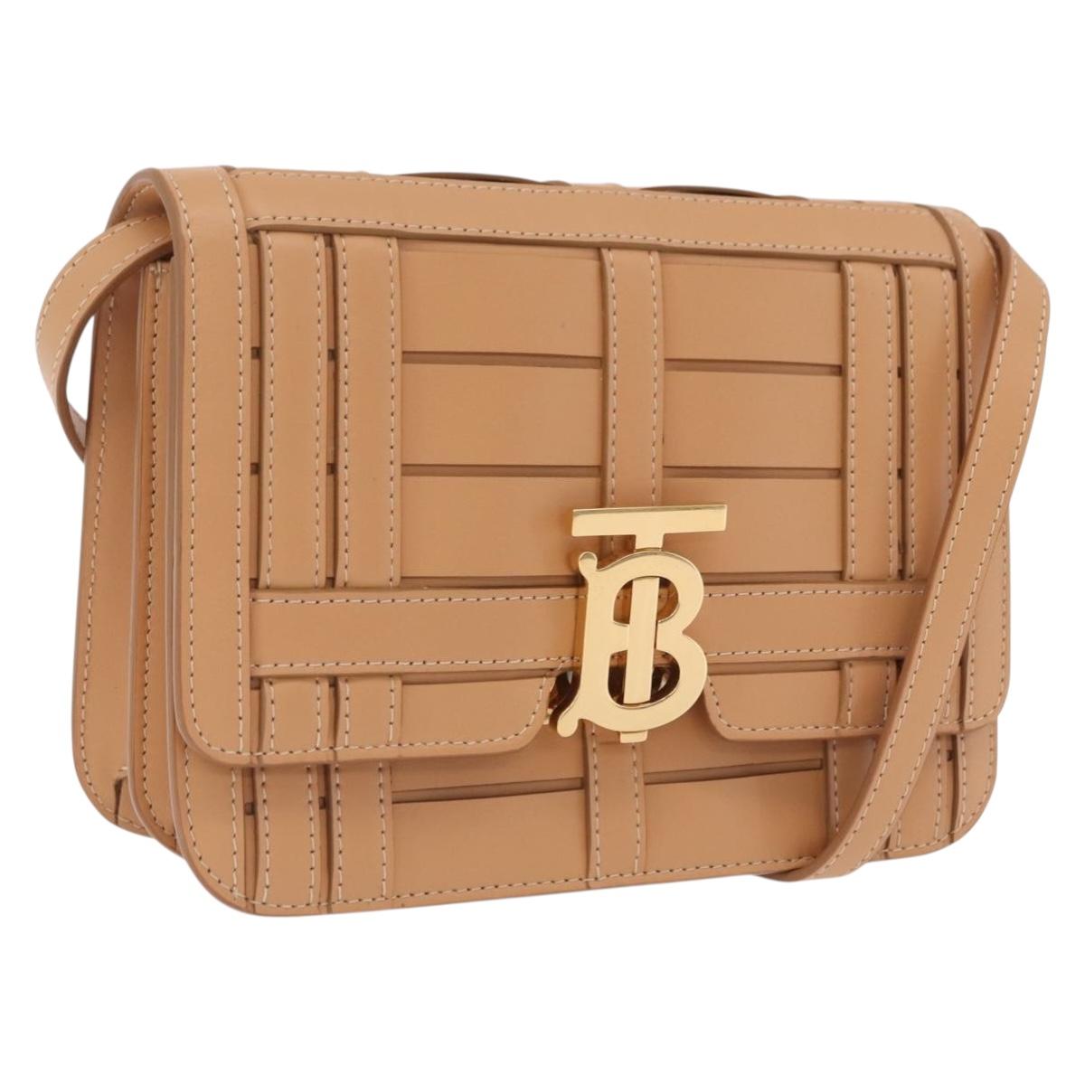 BURBERRY Shoulder Bag Leather Beige Gold Auth 208225V