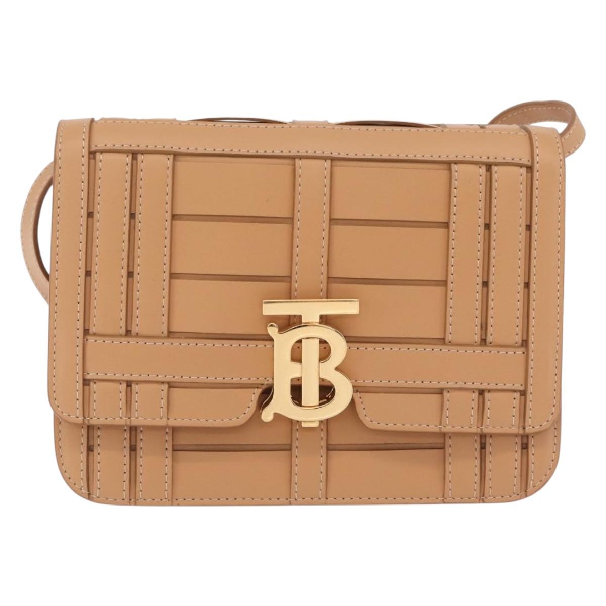 BURBERRY Shoulder Bag Leather Beige Gold Auth 208225V