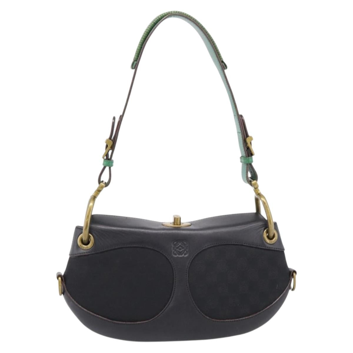 LOEWE Shoulder Bag Leather Black Gold Auth 208228V