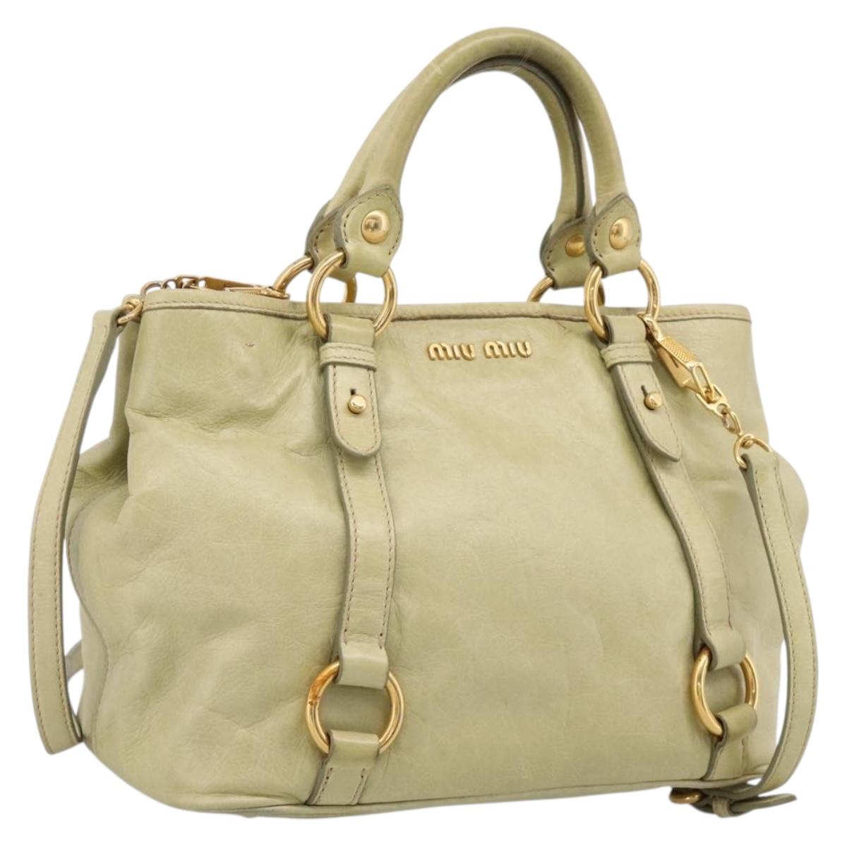 Miu Miu Hand Bag Vitellolux 2way Beige Gold Auth 208229A