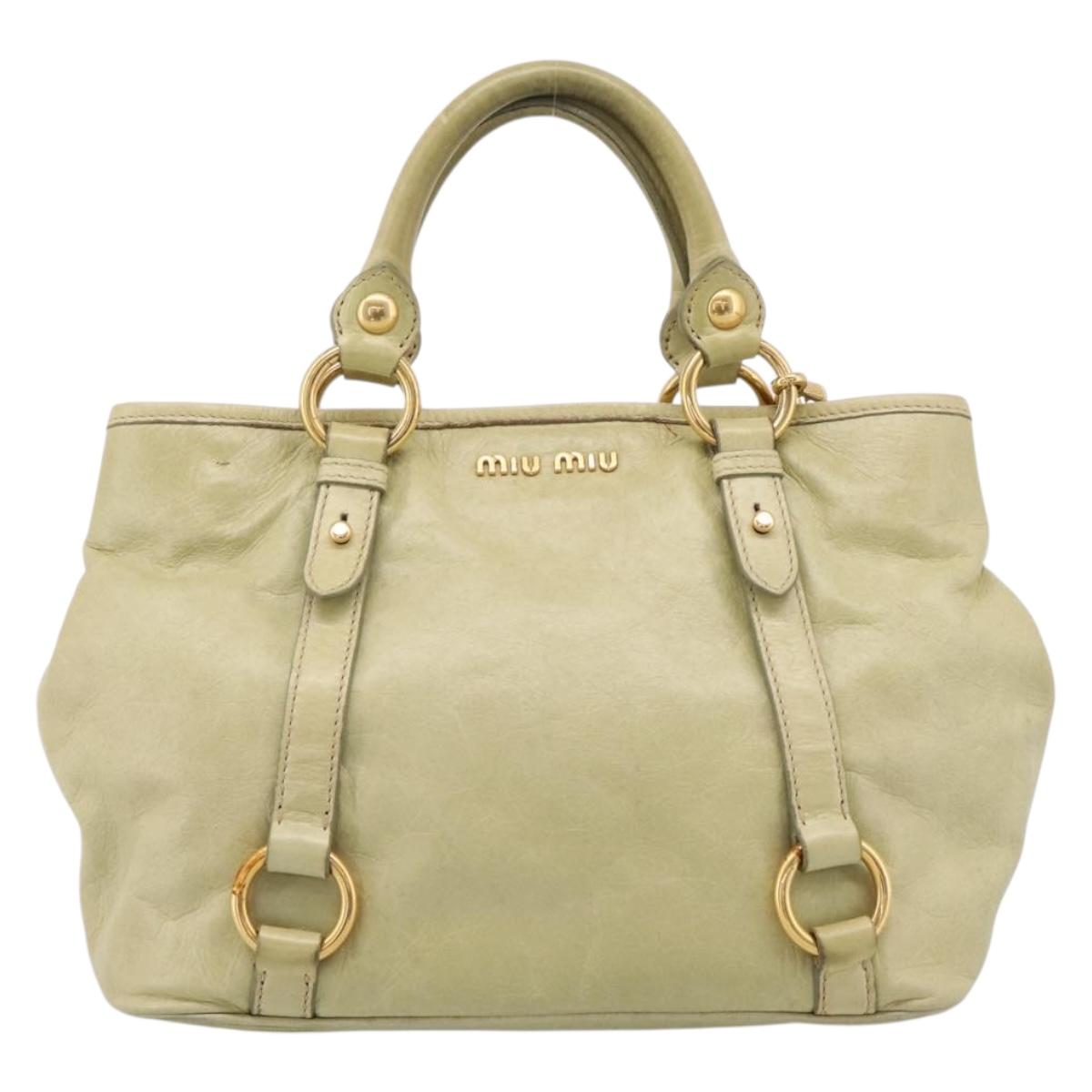 Miu Miu Hand Bag Vitellolux 2way Beige Gold Auth 208229A