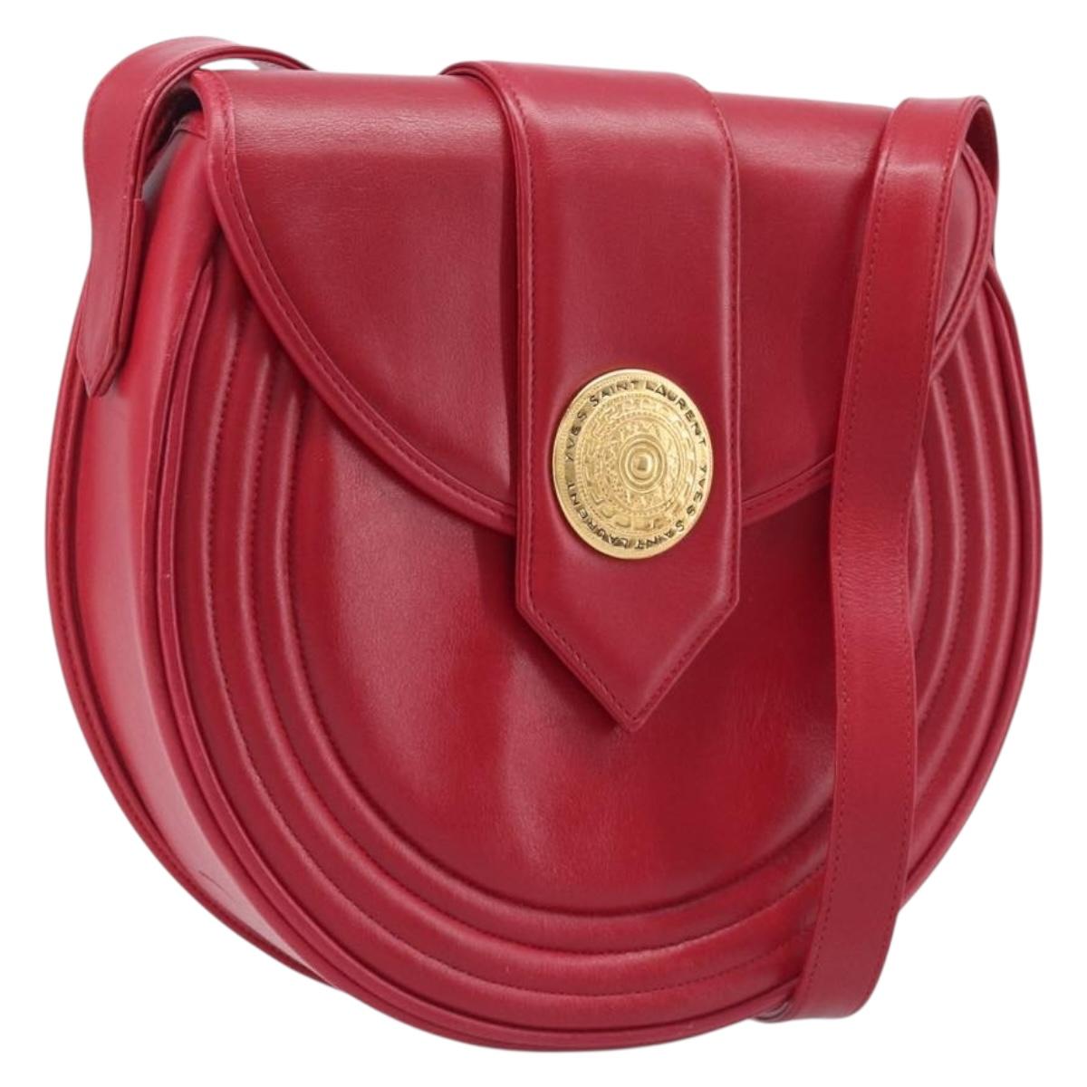 Saint Laurent Kate Shoulder Bag Leather Red Gold Auth 208231A