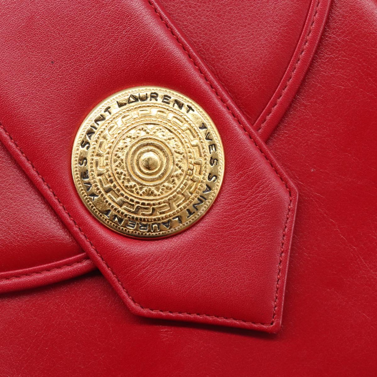 Saint Laurent Kate Shoulder Bag Leather Red Gold Auth 208231A