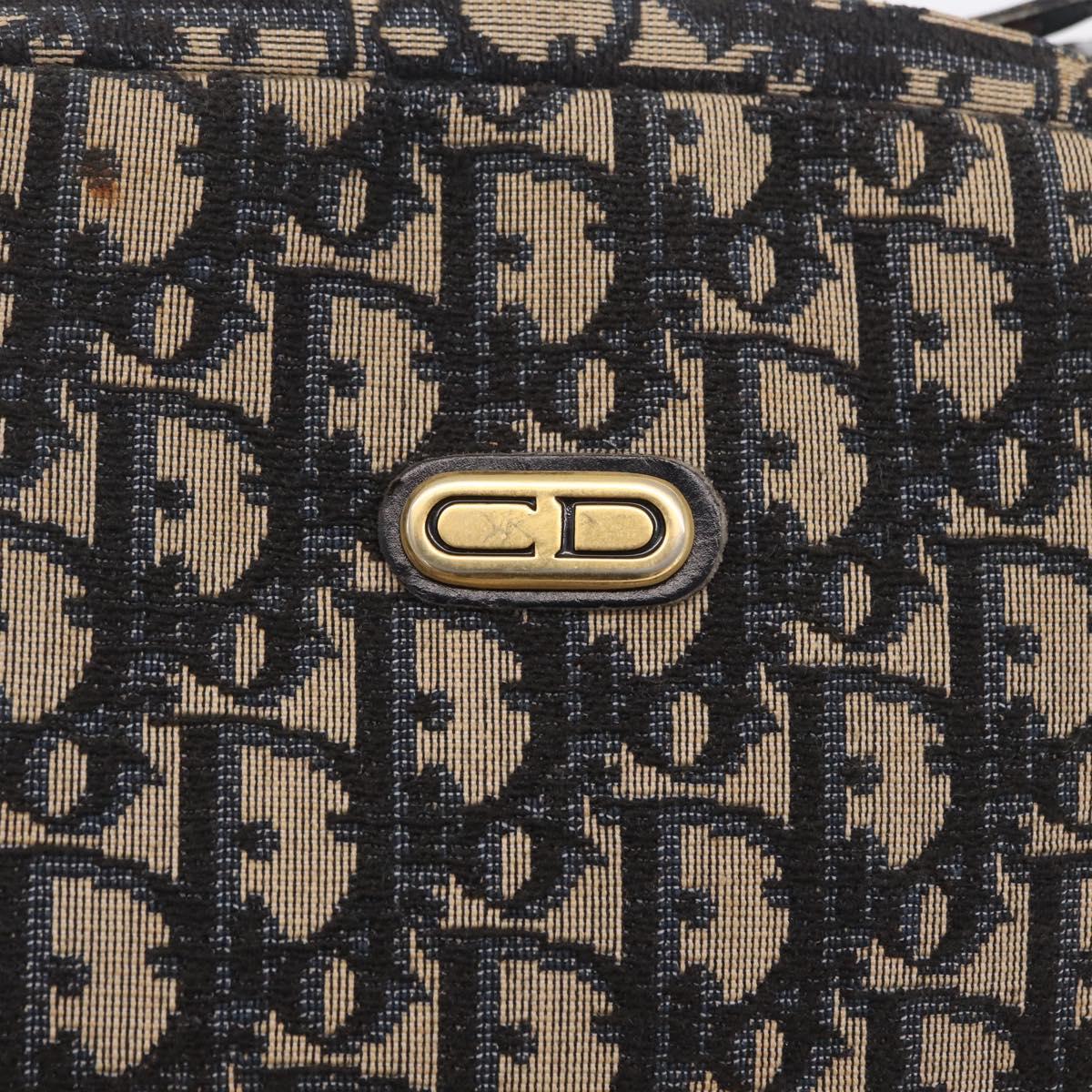 Christian Dior Trotter Canvas Shoulder Bag Navy Gold Auth 208233
