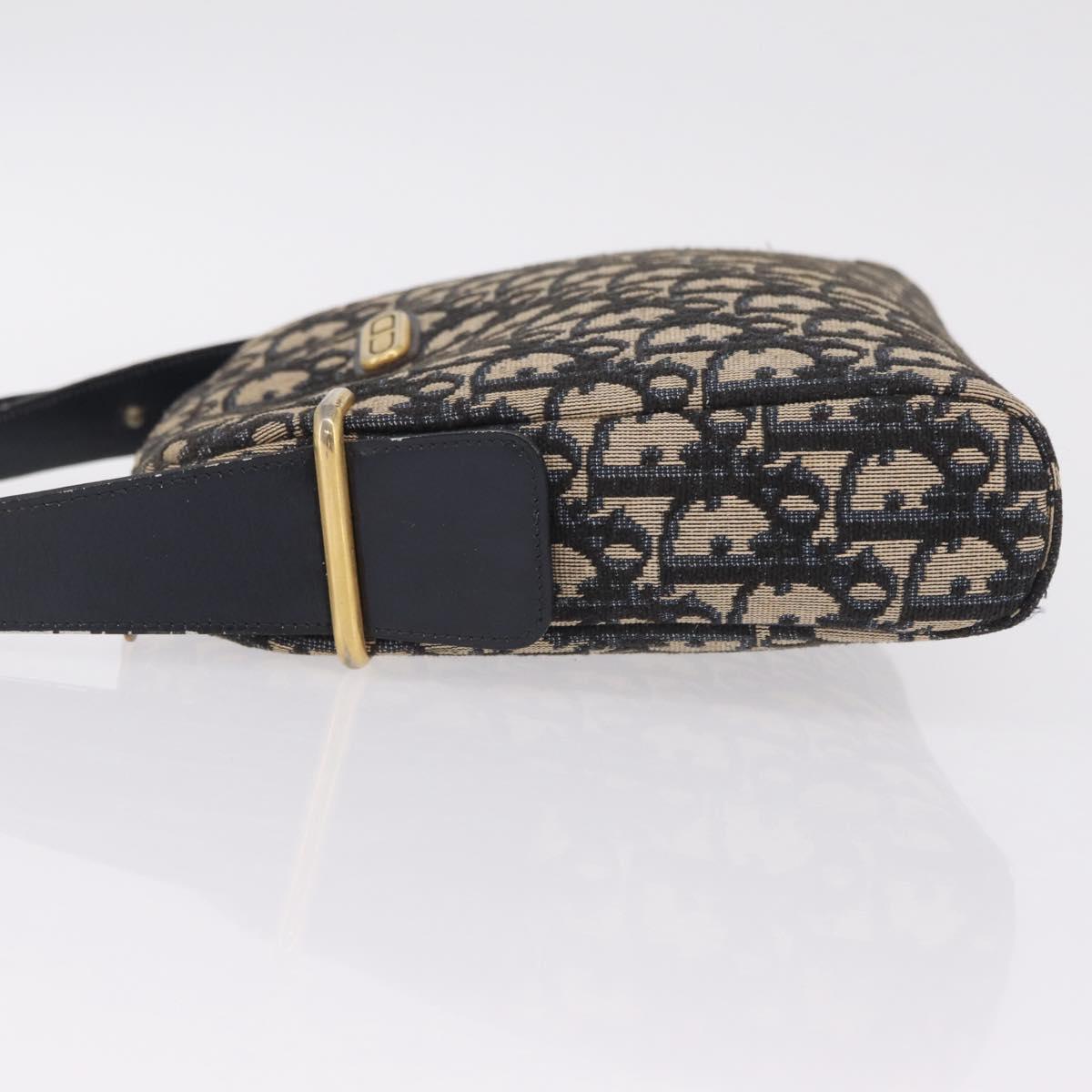 Christian Dior Trotter Canvas Shoulder Bag Navy Gold Auth 208233