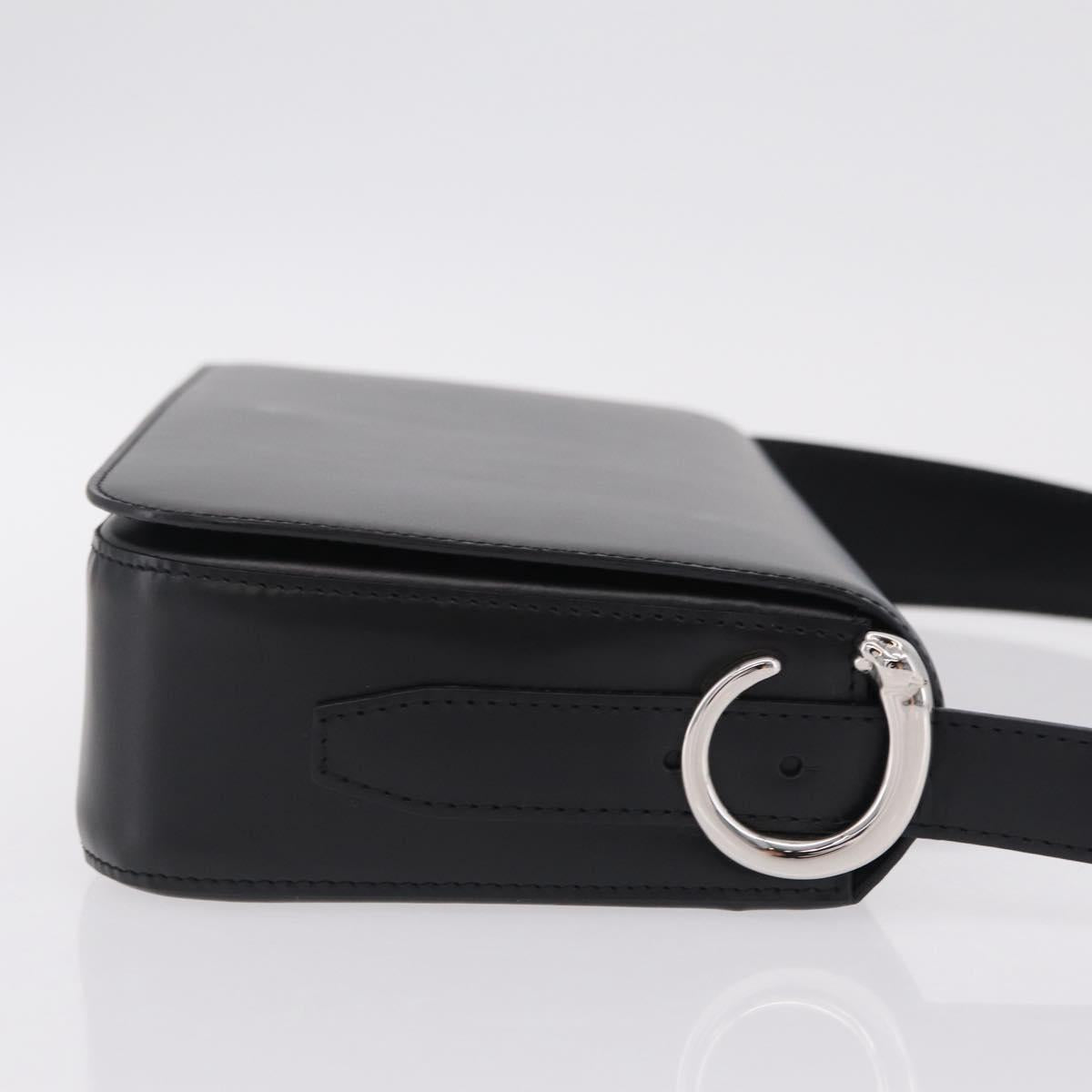 Cartier PANTHERE Shoulder Bag Leather Black Silver Auth 208235V
