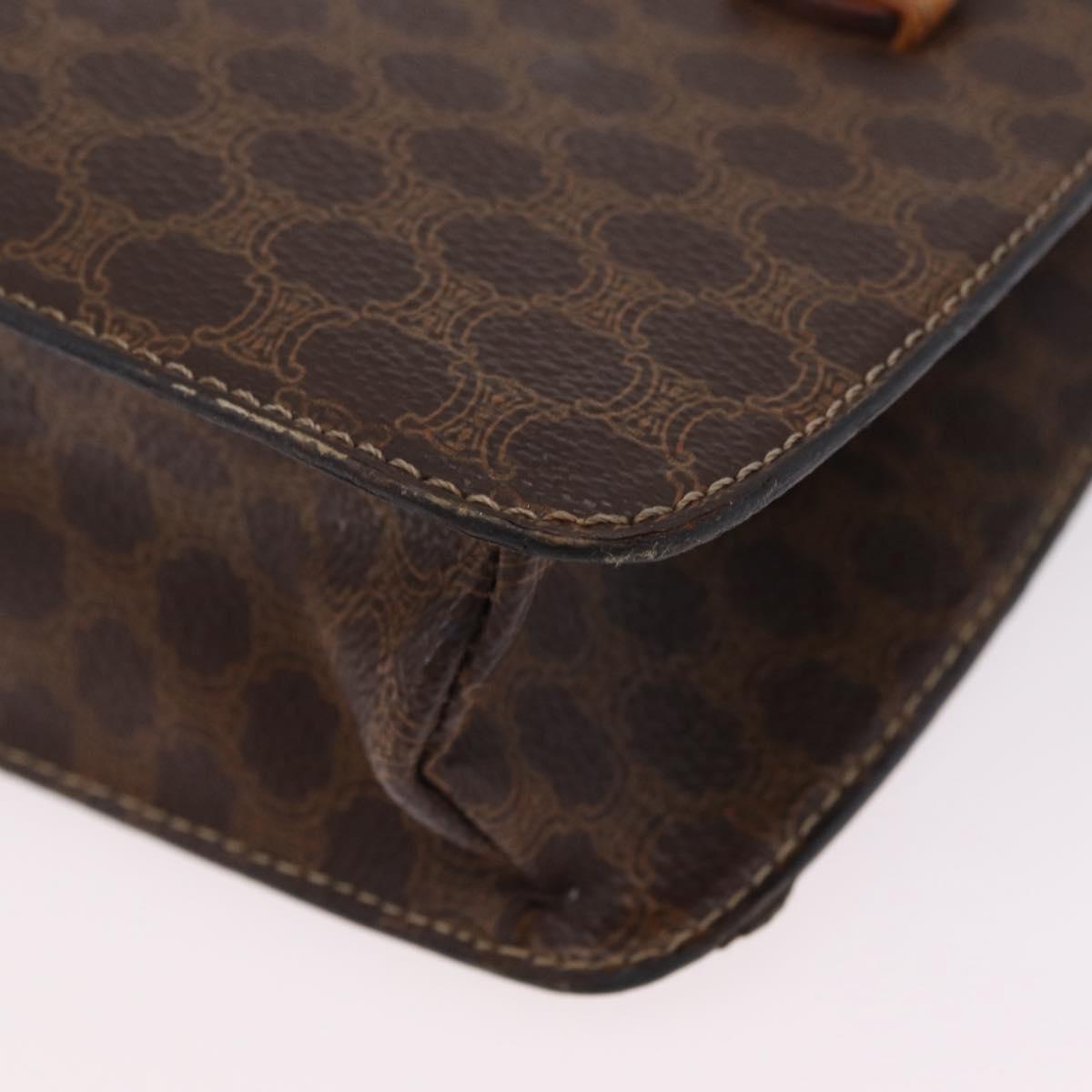 CELINE Macadam Canvas Medallion Hand Bag PVC Leather Brown Gold Auth 208236