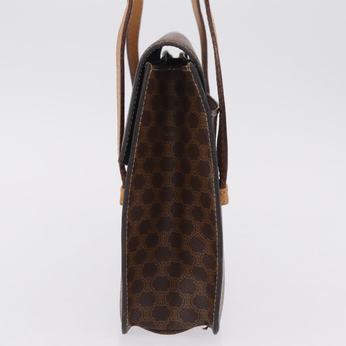 CELINE Macadam Canvas Medallion Hand Bag PVC Leather Brown Gold Auth 208236