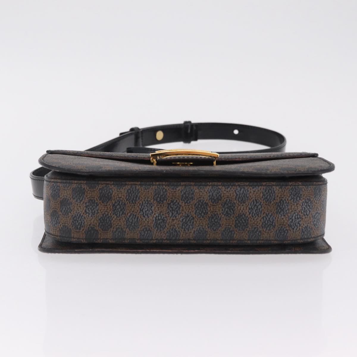 CELINE Macadam Canvas Horse Carriage Bag PVC Leather Black Gold Auth 208237V