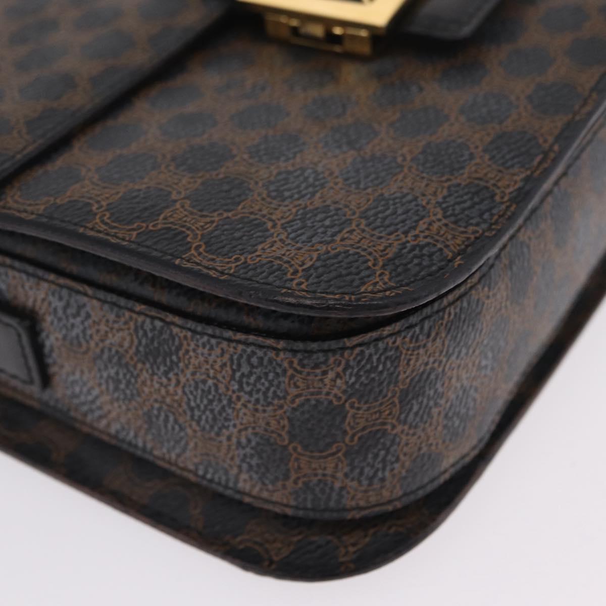 CELINE Macadam Canvas Horse Carriage Bag PVC Leather Black Gold Auth 208237V