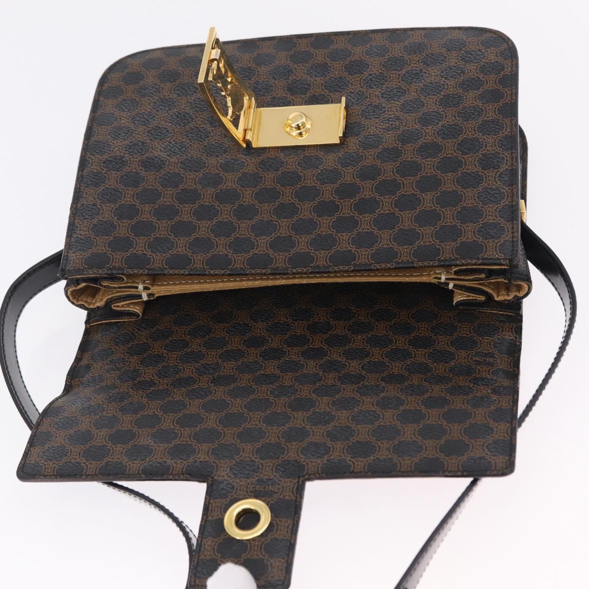 CELINE Macadam Canvas Horse Carriage Bag PVC Leather Black Gold Auth 208237V