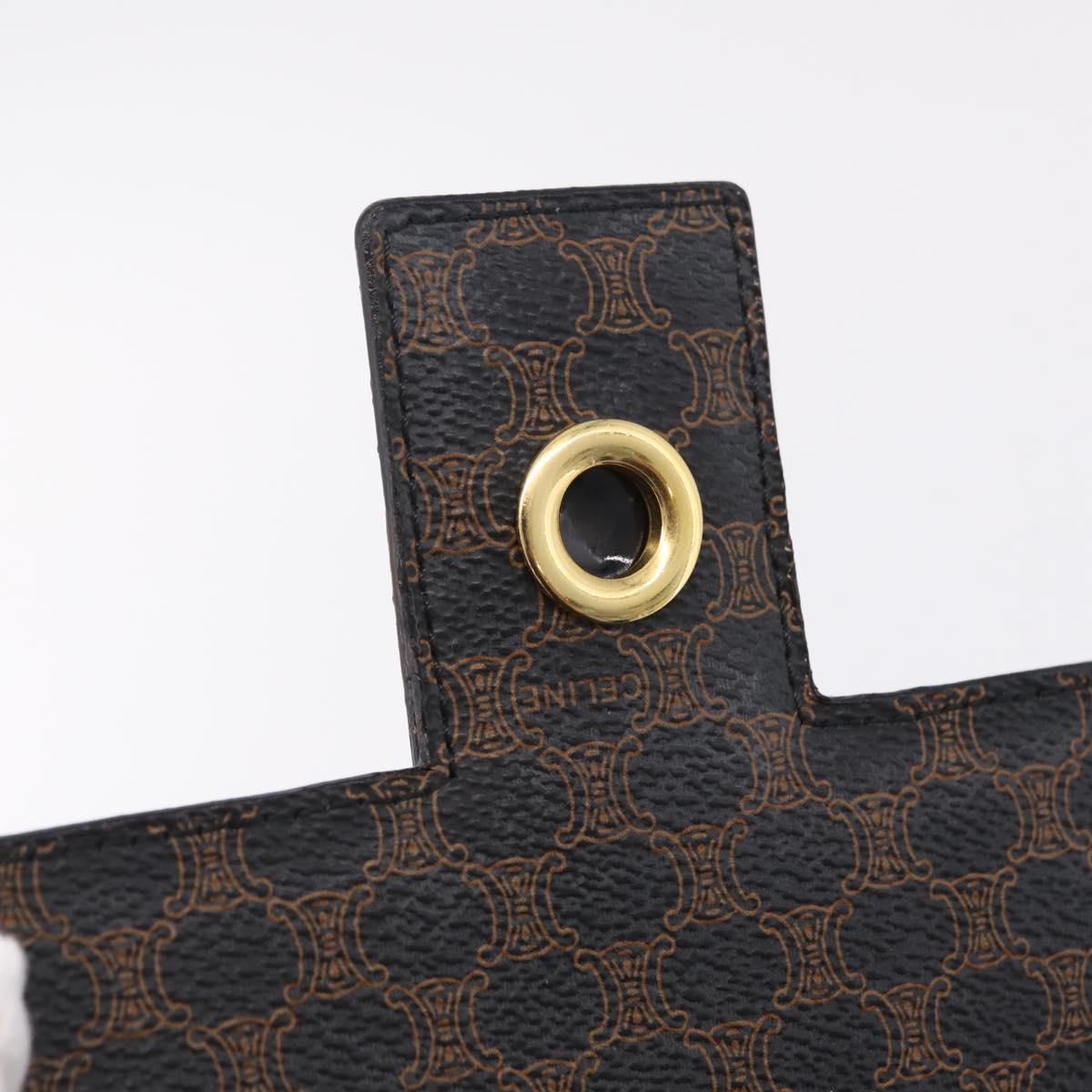 CELINE Macadam Canvas Horse Carriage Bag PVC Leather Black Gold Auth 208237V