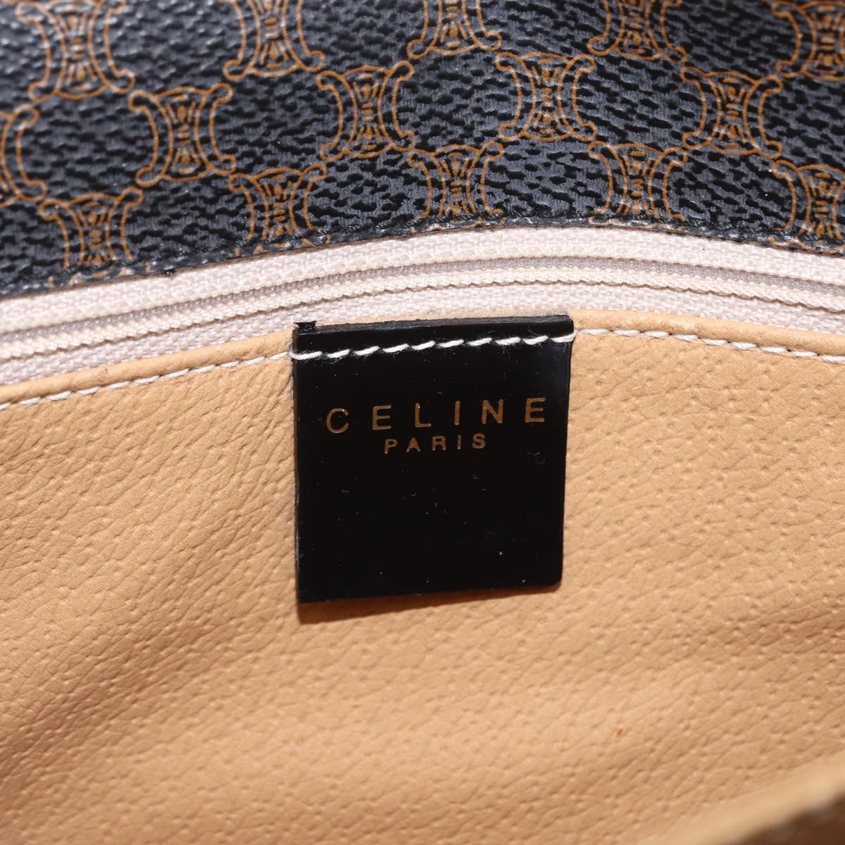 CELINE Macadam Canvas Horse Carriage Bag PVC Leather Black Gold Auth 208237V