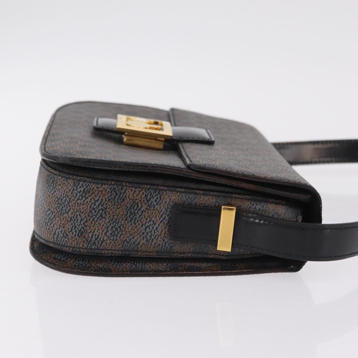 CELINE Macadam Canvas Horse Carriage Bag PVC Leather Black Gold Auth 208237V