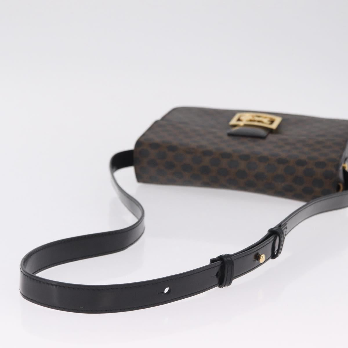 CELINE Macadam Canvas Horse Carriage Bag PVC Leather Black Gold Auth 208237V