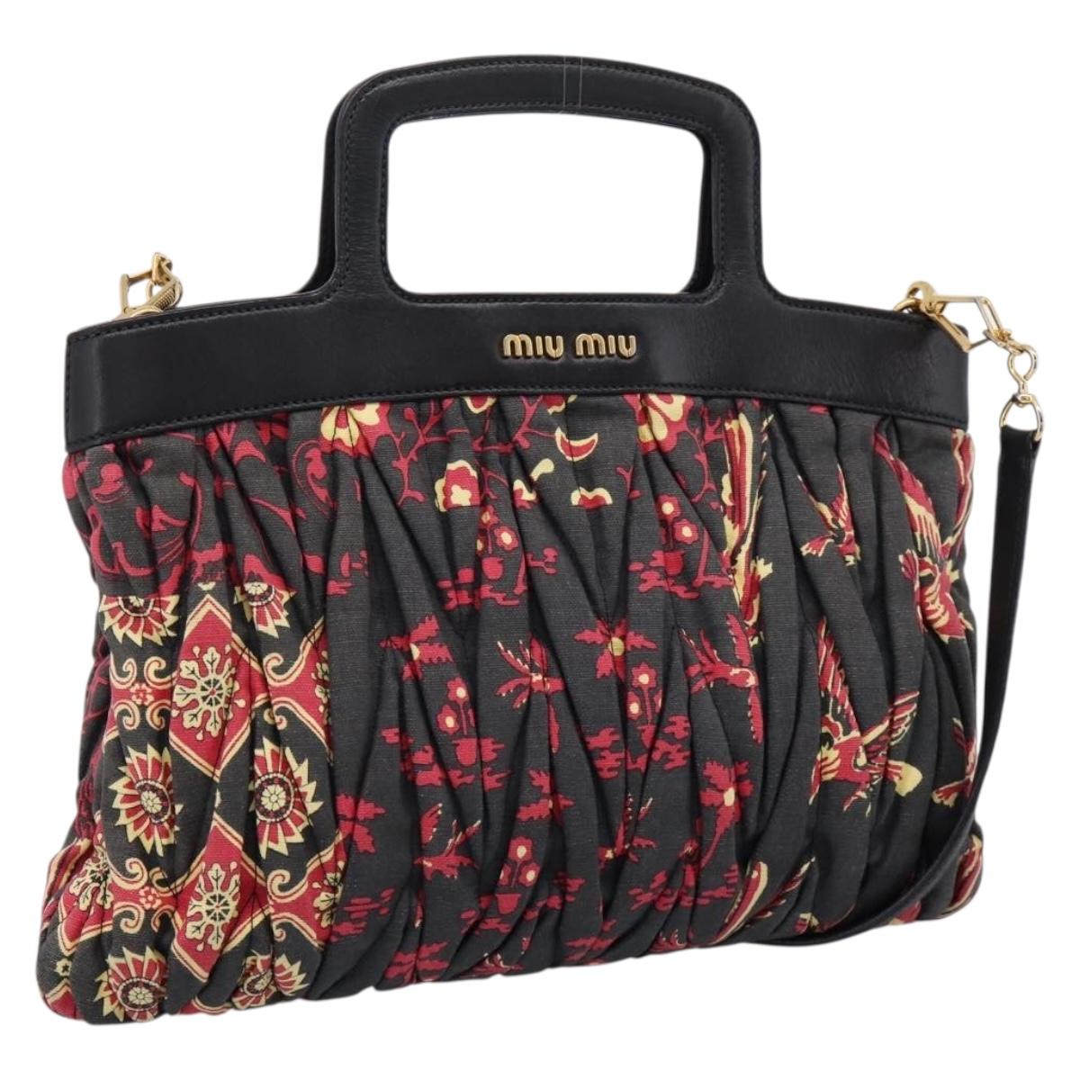 Miu Miu Matelasse Hand Bag Canvas 2way Black Gold Auth 208238A