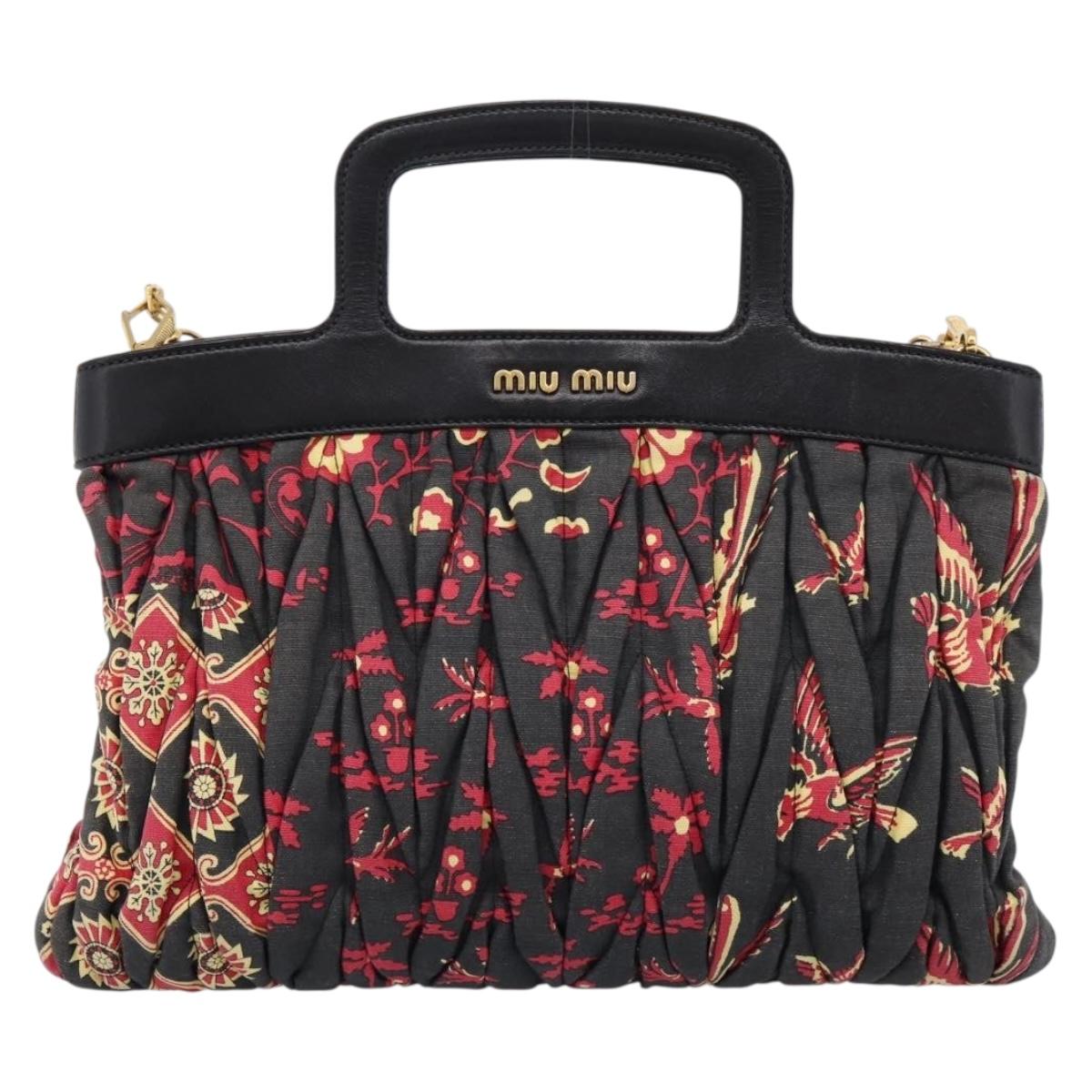 Miu Miu Matelasse Hand Bag Canvas 2way Black Gold Auth 208238A
