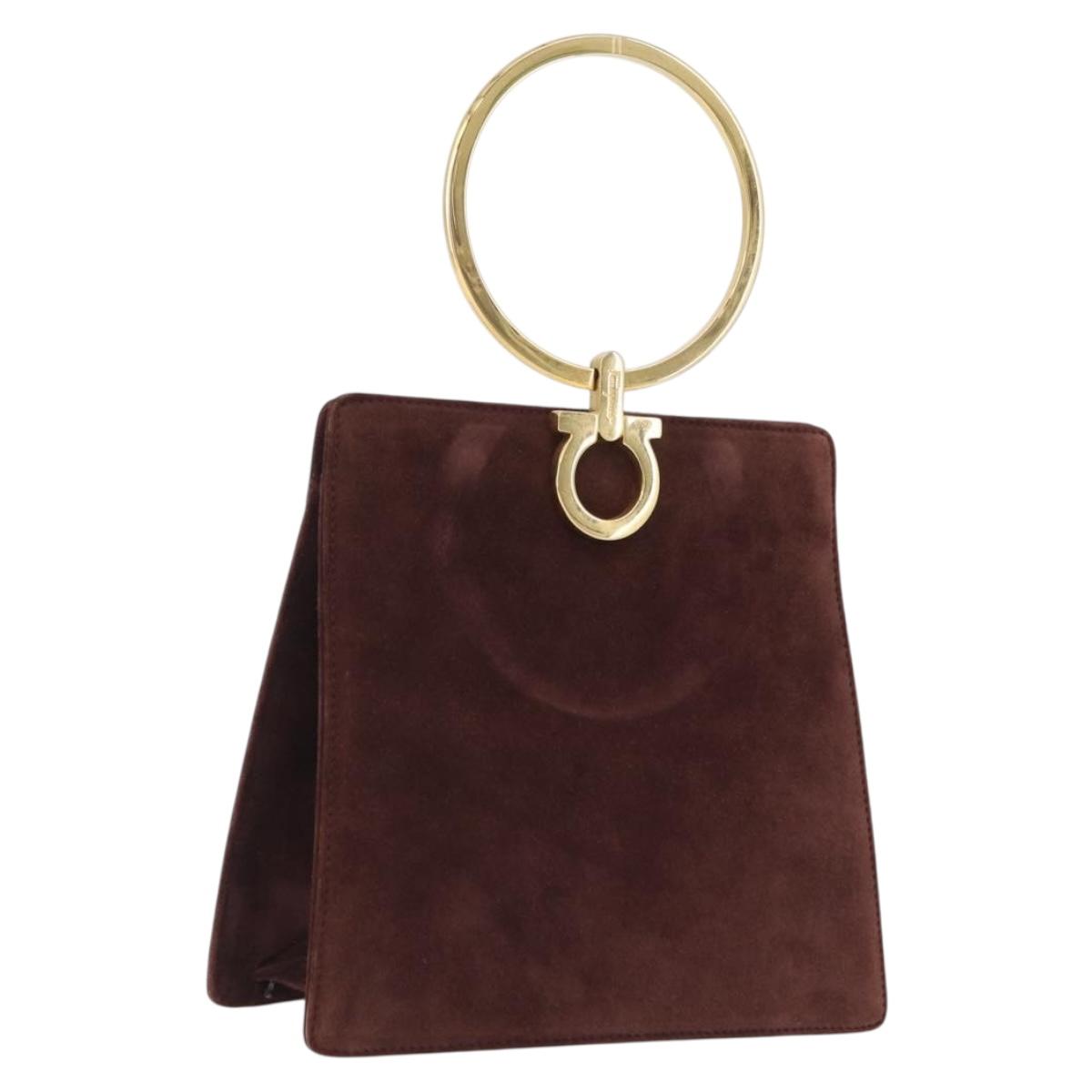 Salvatore Ferragamo Gancini Hand Bag Suede Beige Gold Auth 208241A