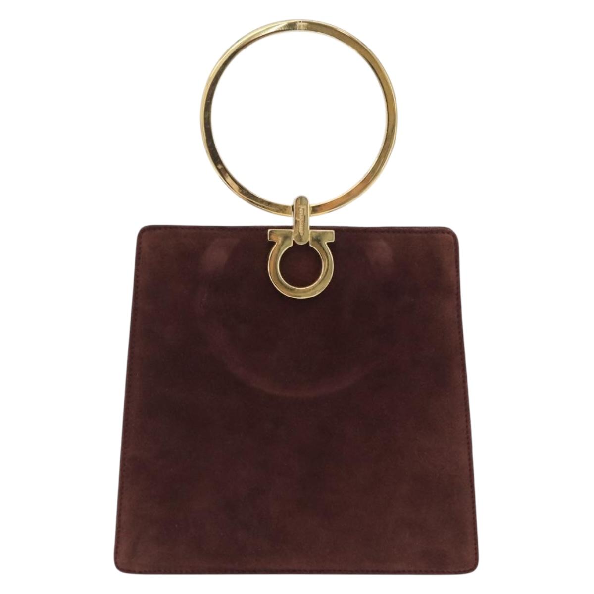 Salvatore Ferragamo Gancini Hand Bag Suede Beige Gold Auth 208241A