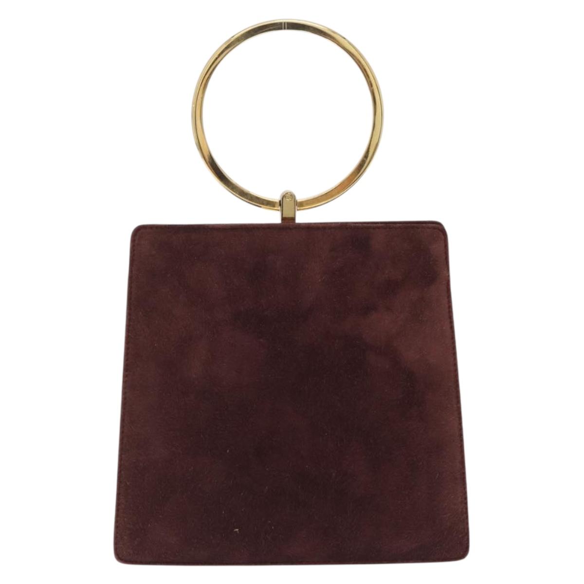 Salvatore Ferragamo Gancini Hand Bag Suede Beige Gold Auth 208241A