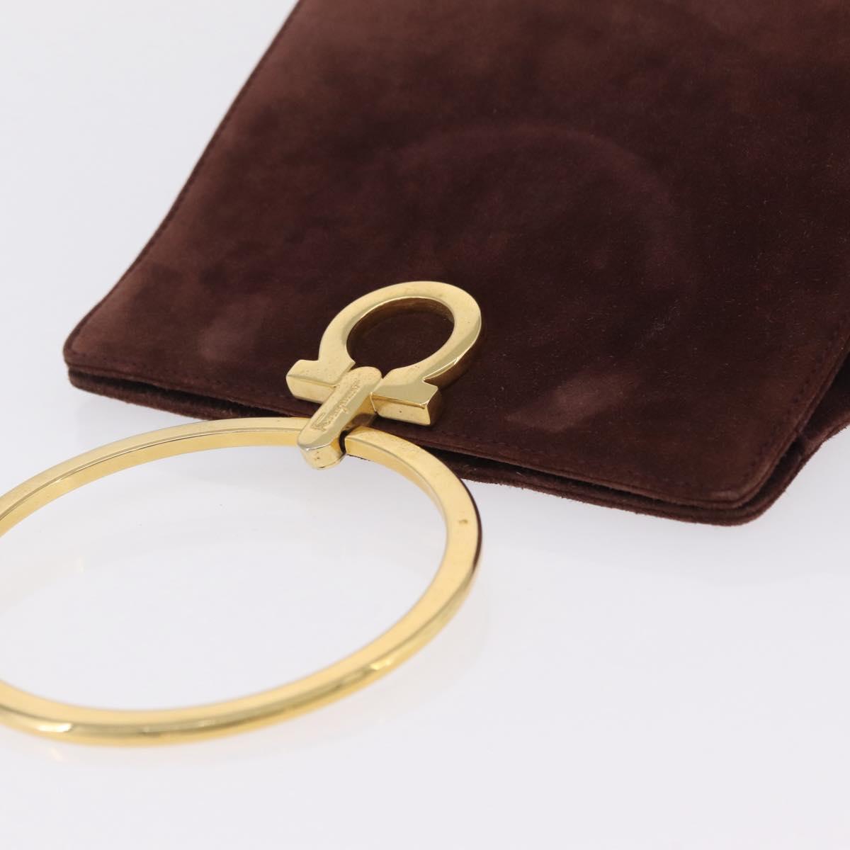 Salvatore Ferragamo Gancini Hand Bag Suede Beige Gold Auth 208241A
