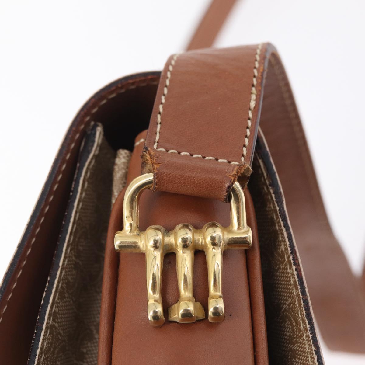CELINE Macadam Canvas Shoulder Bag PVC Brown Gold Auth 208242