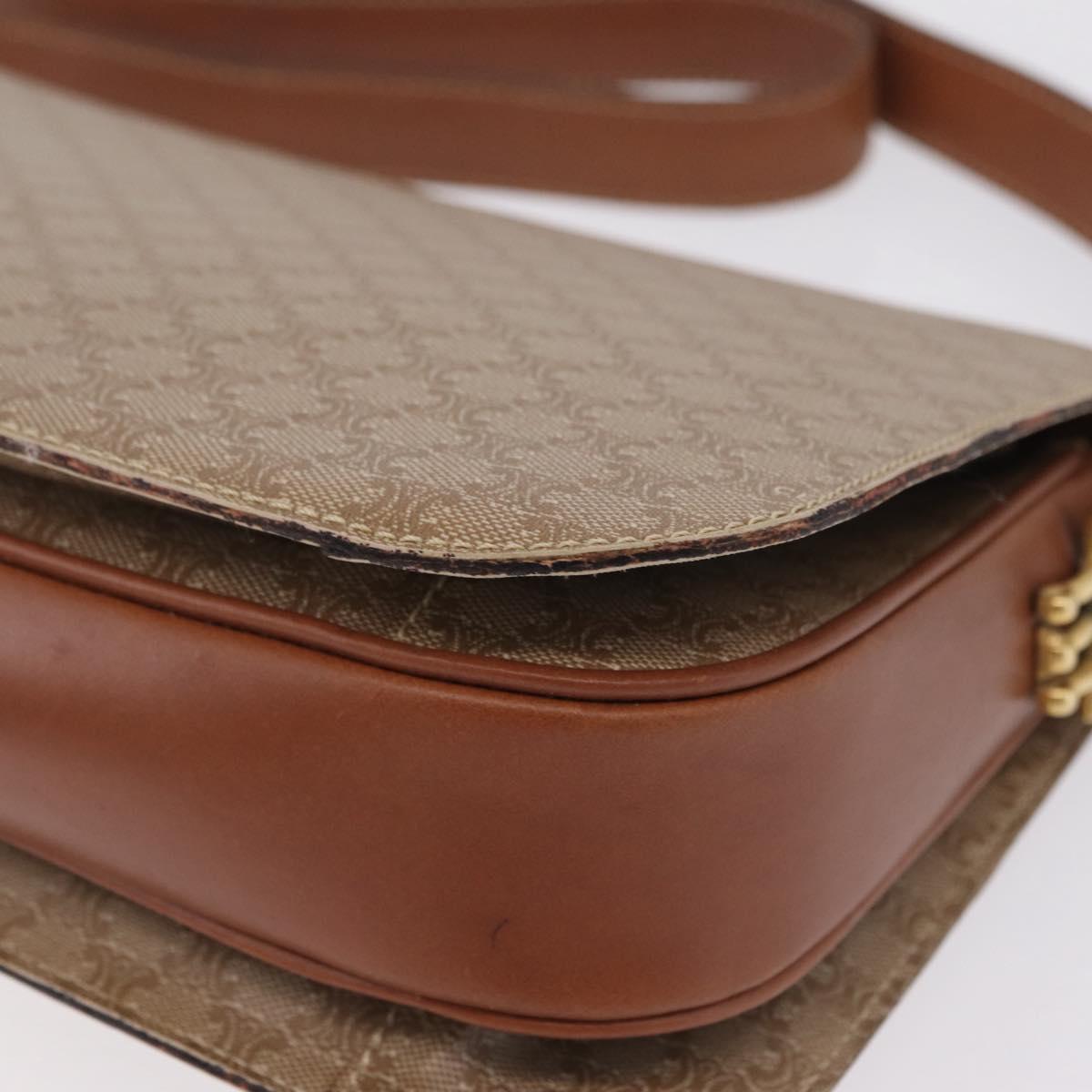 CELINE Macadam Canvas Shoulder Bag PVC Brown Gold Auth 208242