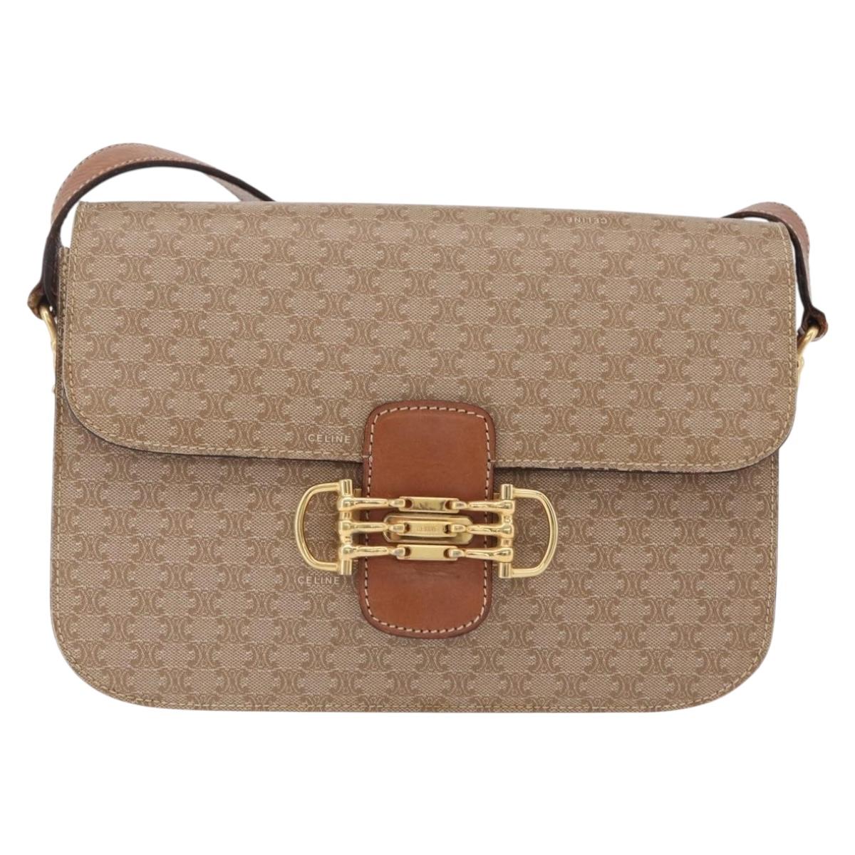 CELINE Macadam Canvas Shoulder Bag PVC Brown Gold Auth 208242