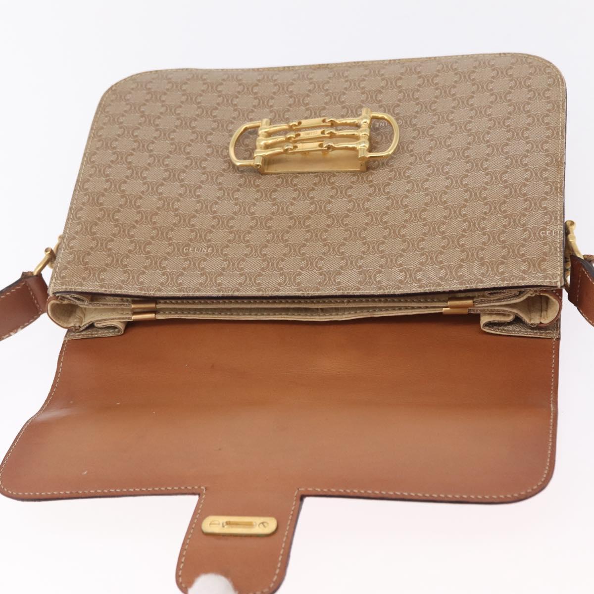 CELINE Macadam Canvas Shoulder Bag PVC Brown Gold Auth 208242