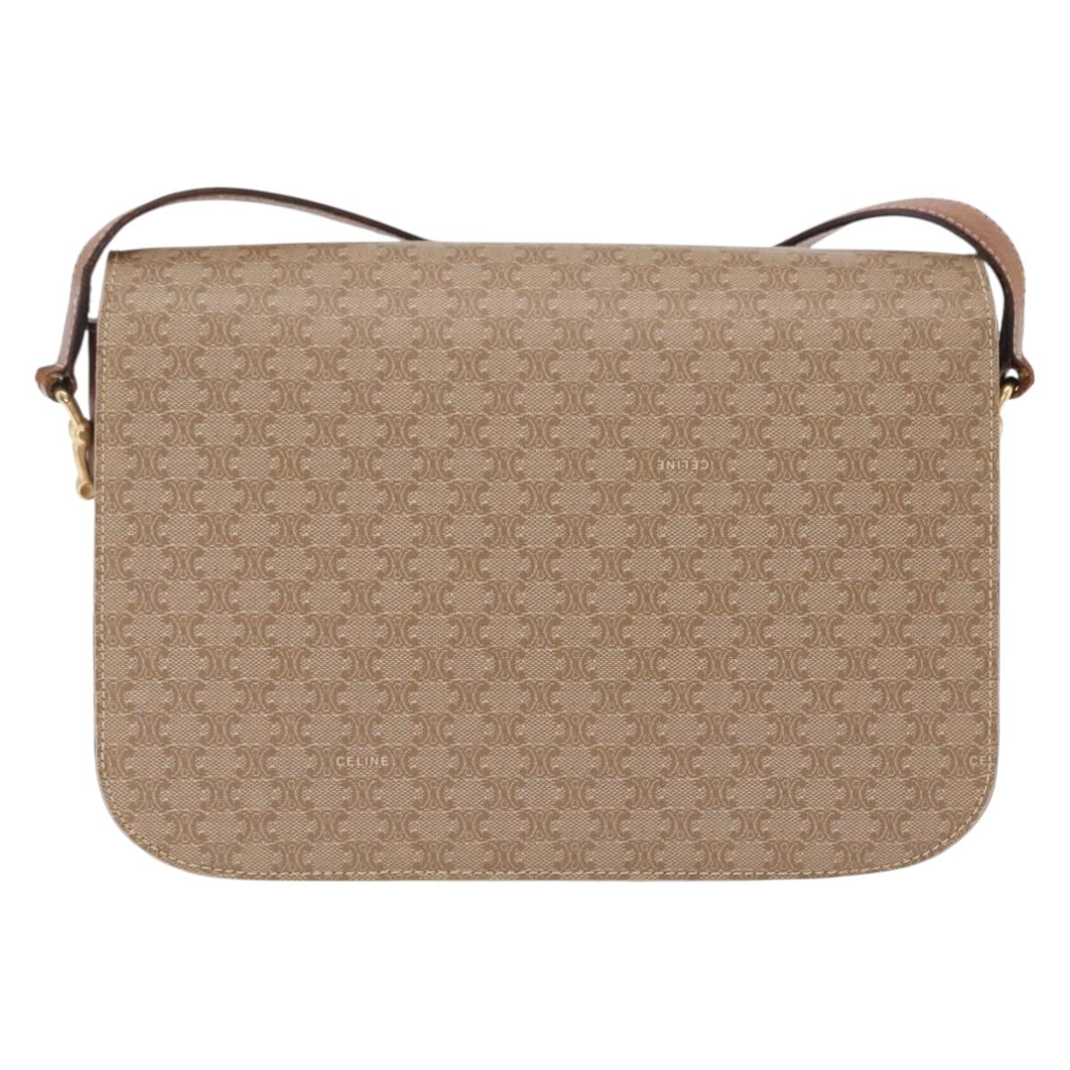 CELINE Macadam Canvas Shoulder Bag PVC Brown Gold Auth 208242