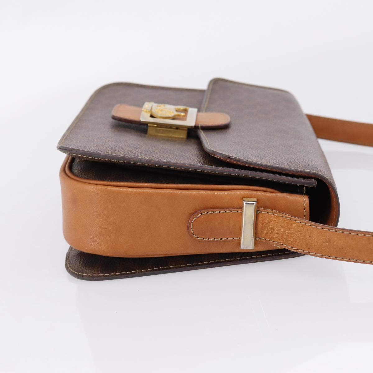 CELINE Macadam Canvas Horse Carriage Bag PVC Leather Brown Gold Auth 208243