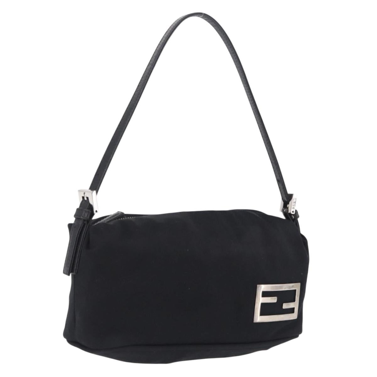FENDI Accessory Pouch Cotton jersey Black Silver Auth 208245A