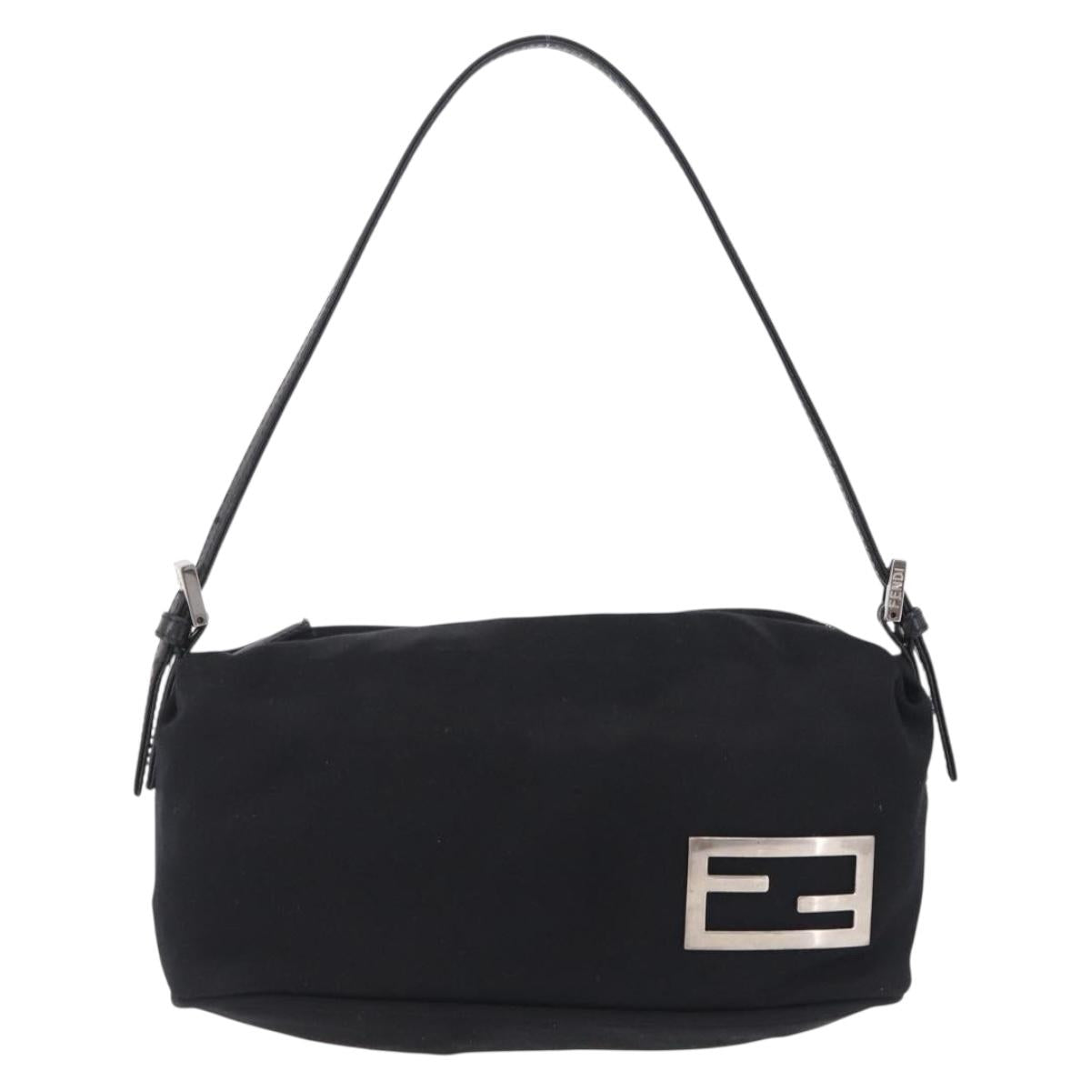 FENDI Accessory Pouch Cotton jersey Black Silver Auth 208245A
