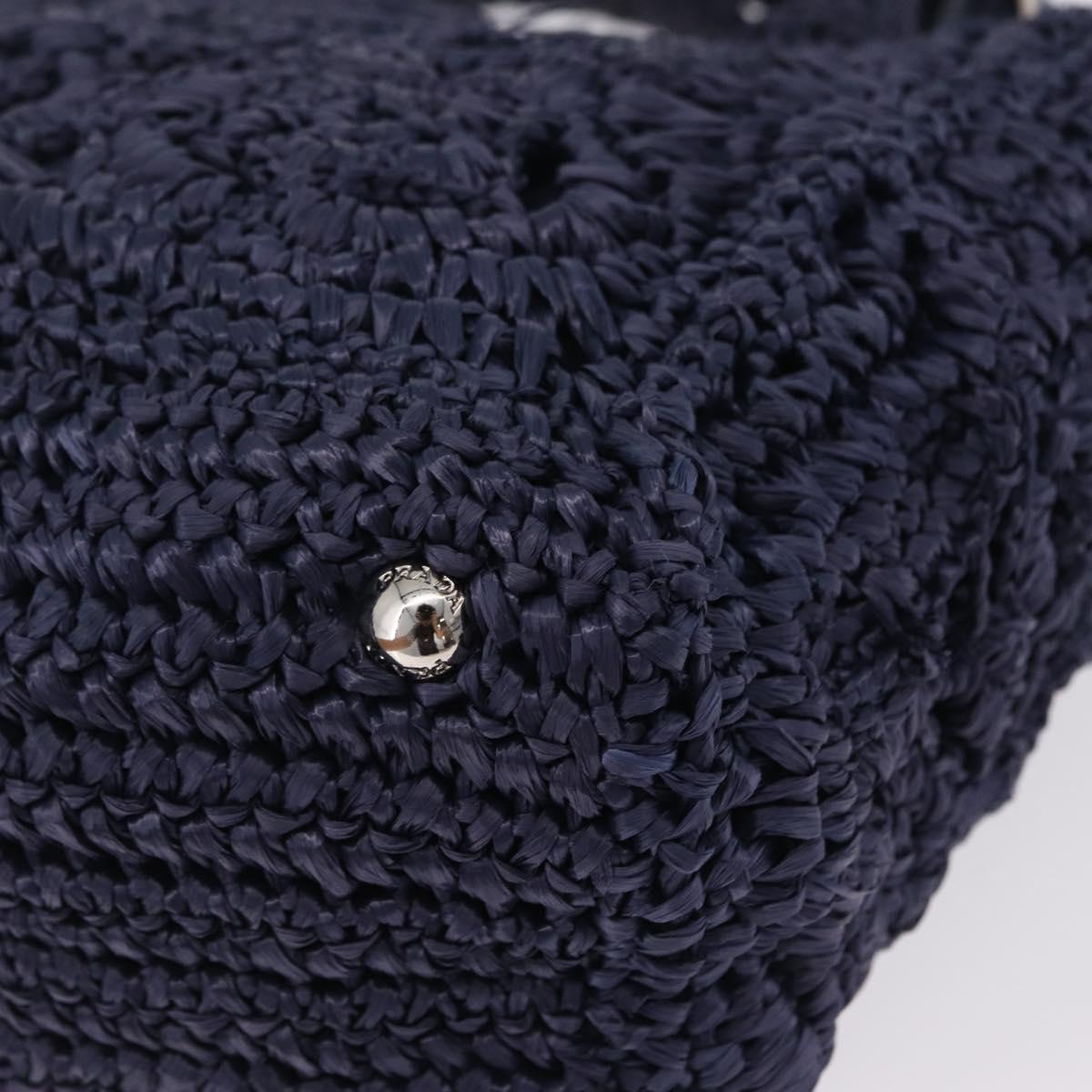 PRADA Hand Bag Raffia 2way Navy Silver Auth 208246