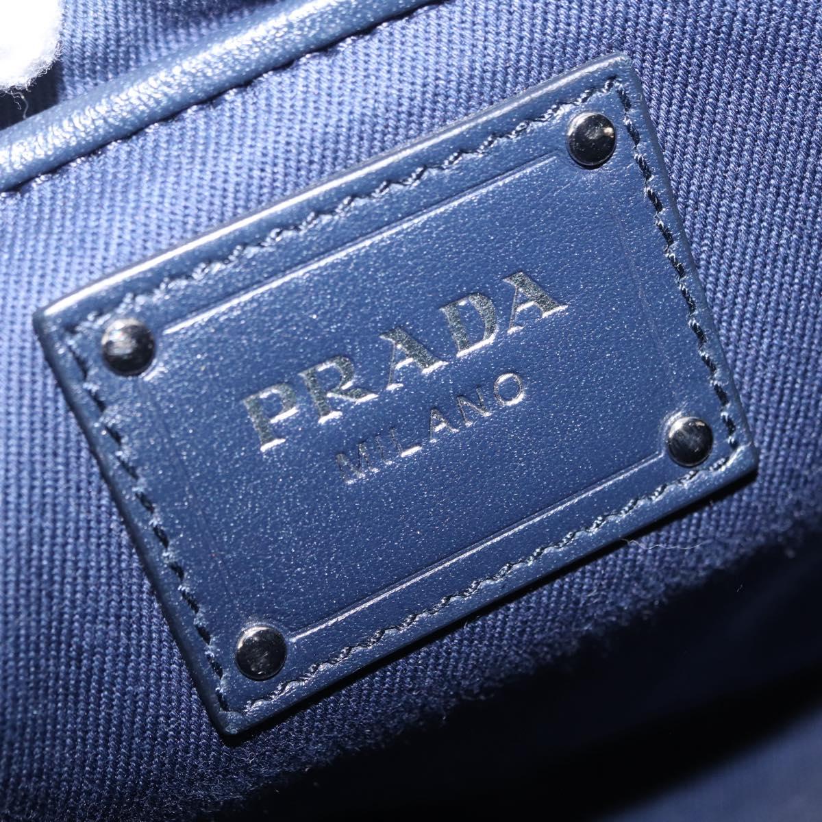 PRADA Hand Bag Raffia 2way Navy Silver Auth 208246