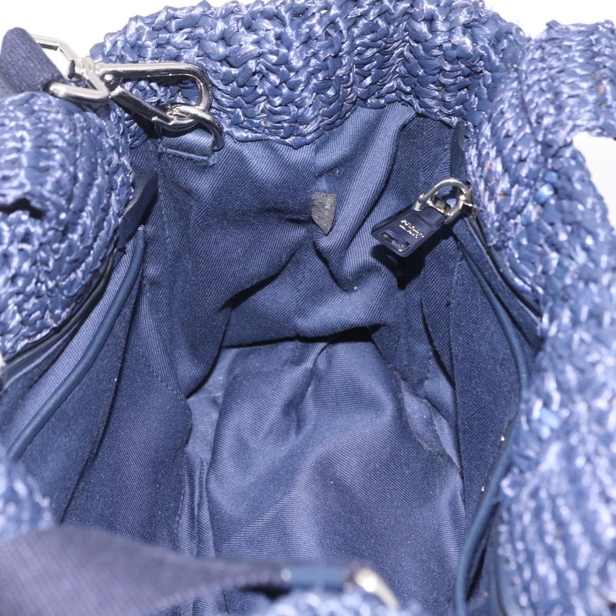 PRADA Hand Bag Raffia 2way Navy Silver Auth 208246