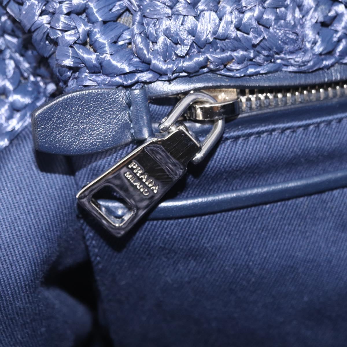 PRADA Hand Bag Raffia 2way Navy Silver Auth 208246