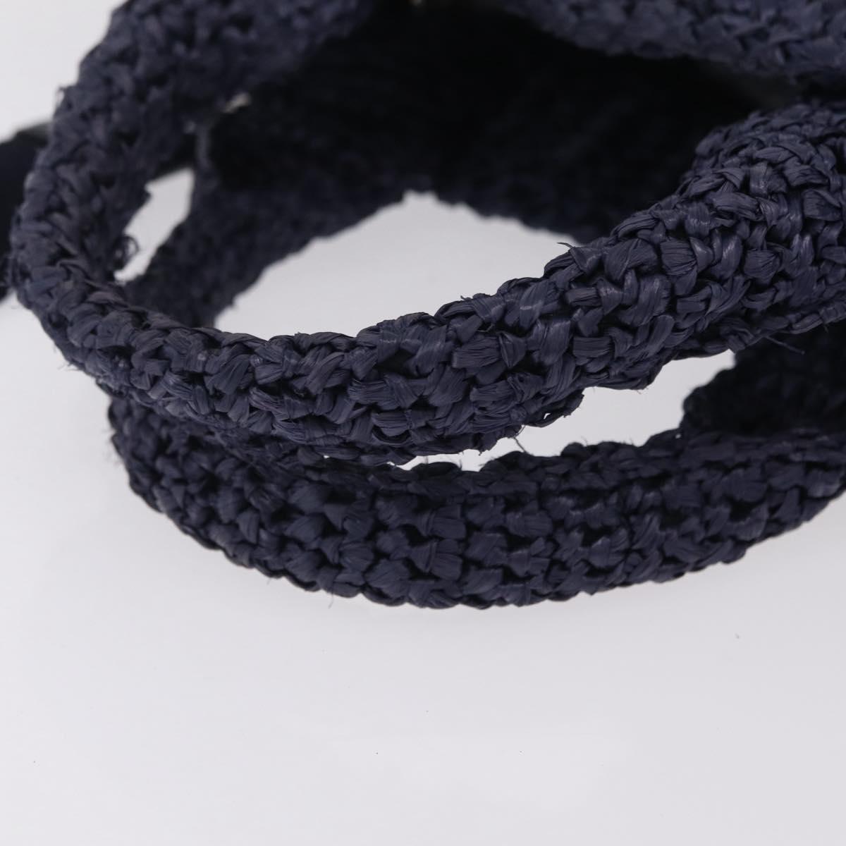 PRADA Hand Bag Raffia 2way Navy Silver Auth 208246