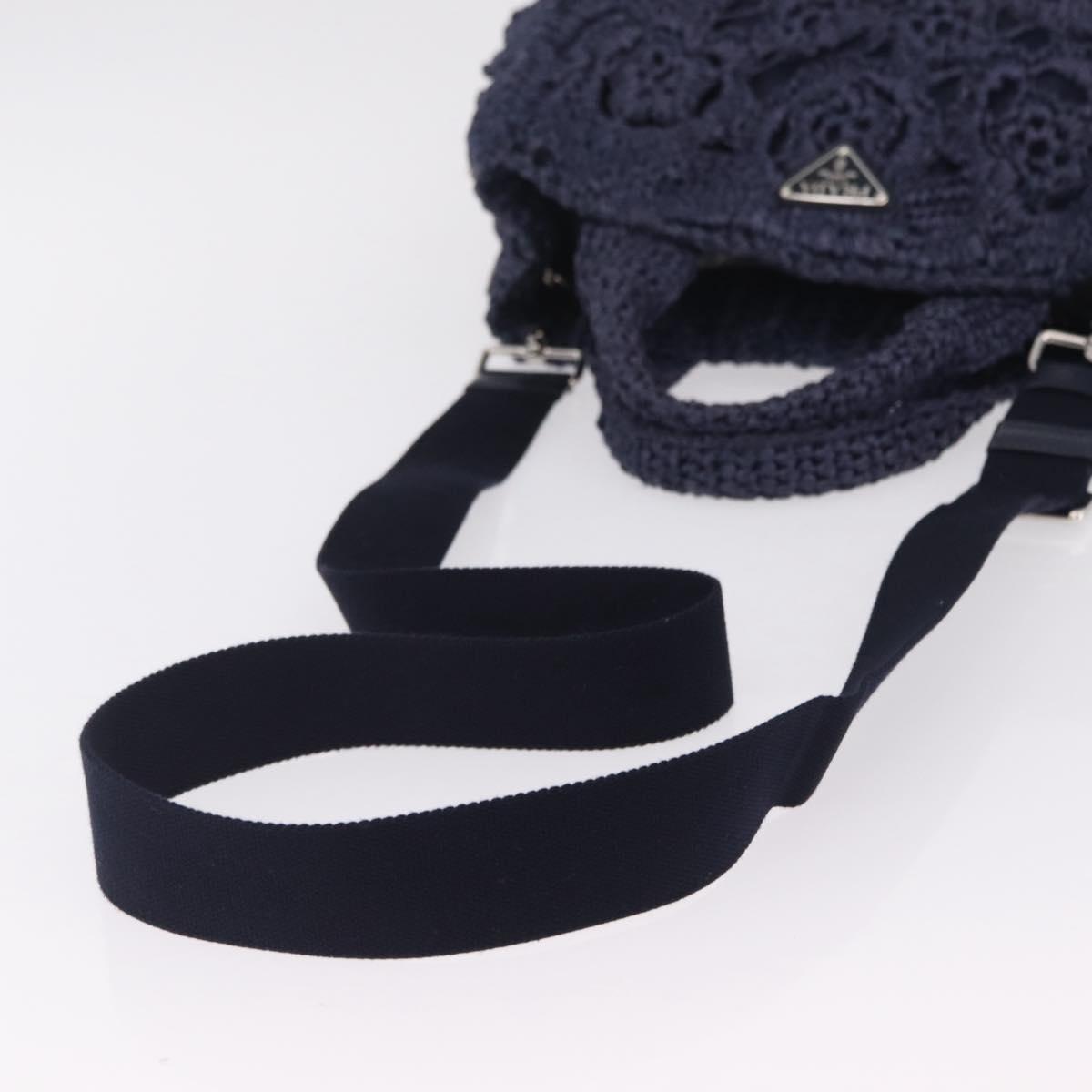 PRADA Hand Bag Raffia 2way Navy Silver Auth 208246