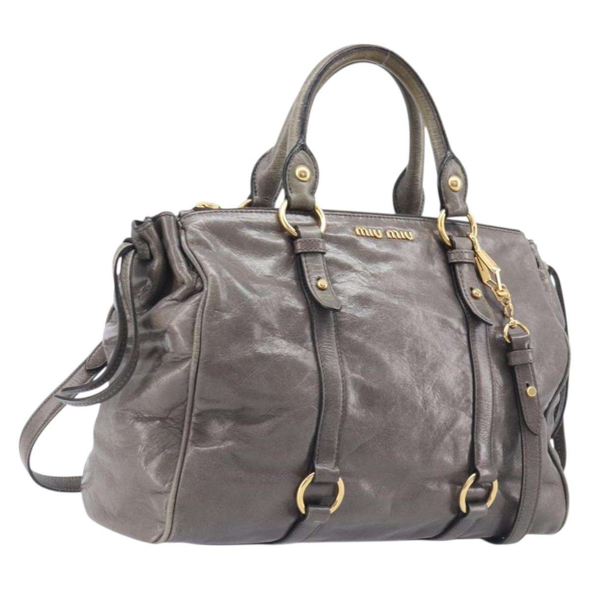 Miu Miu Hand Bag Leather 2way Gray Gold Auth 208248A
