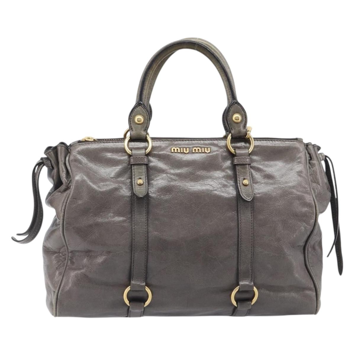 Miu Miu Hand Bag Leather 2way Gray Gold Auth 208248A