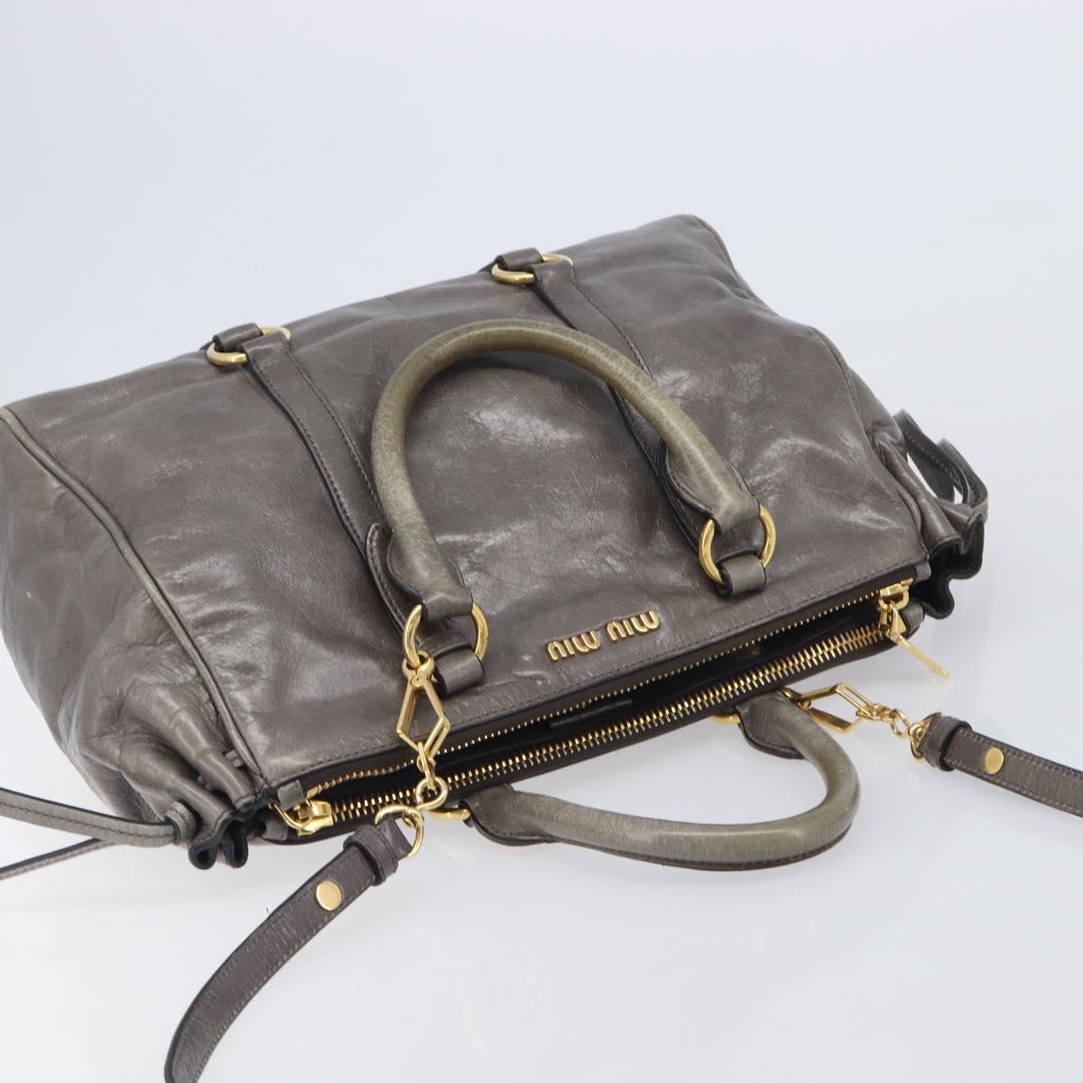 Miu Miu Hand Bag Leather 2way Gray Gold Auth 208248A