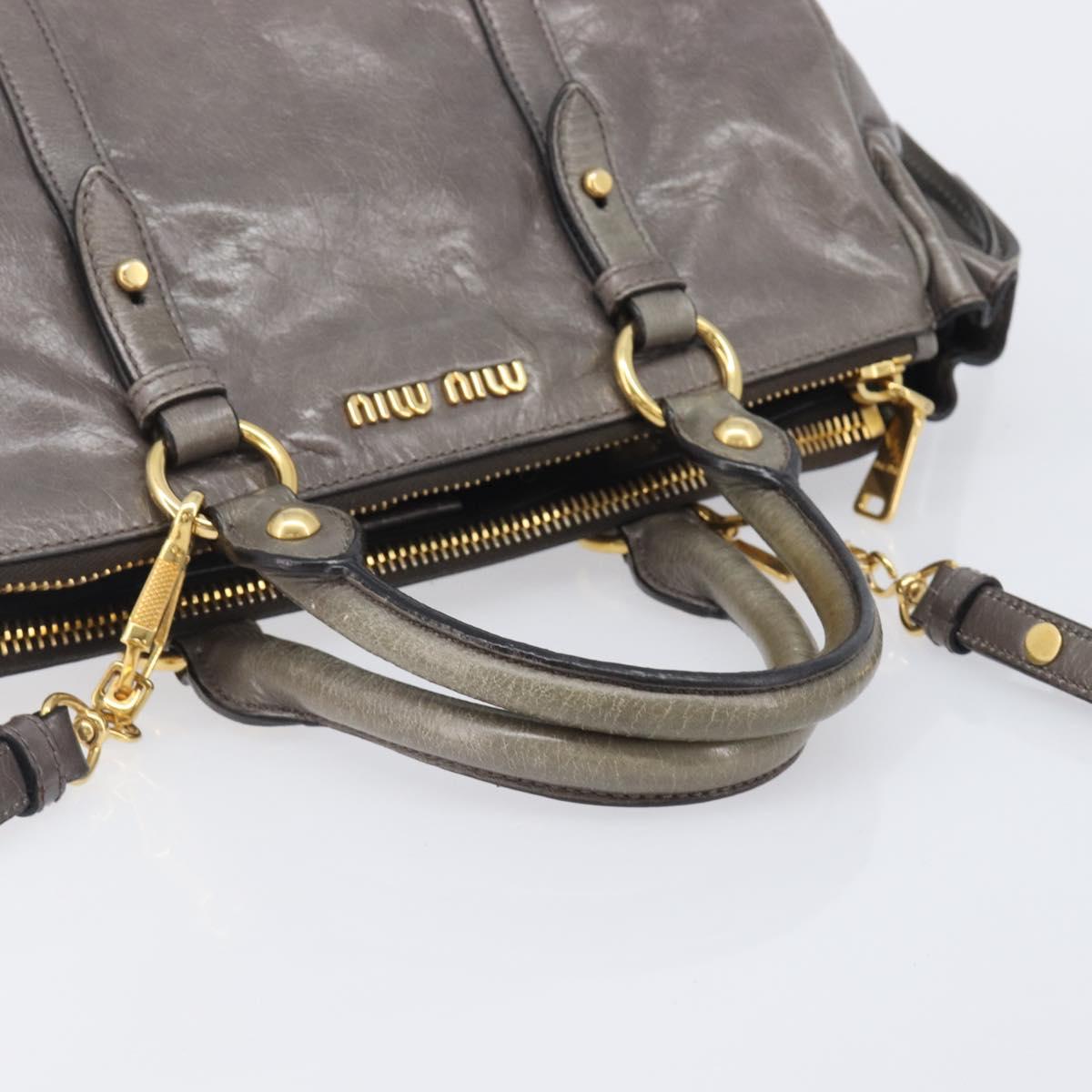Miu Miu Hand Bag Leather 2way Gray Gold Auth 208248A