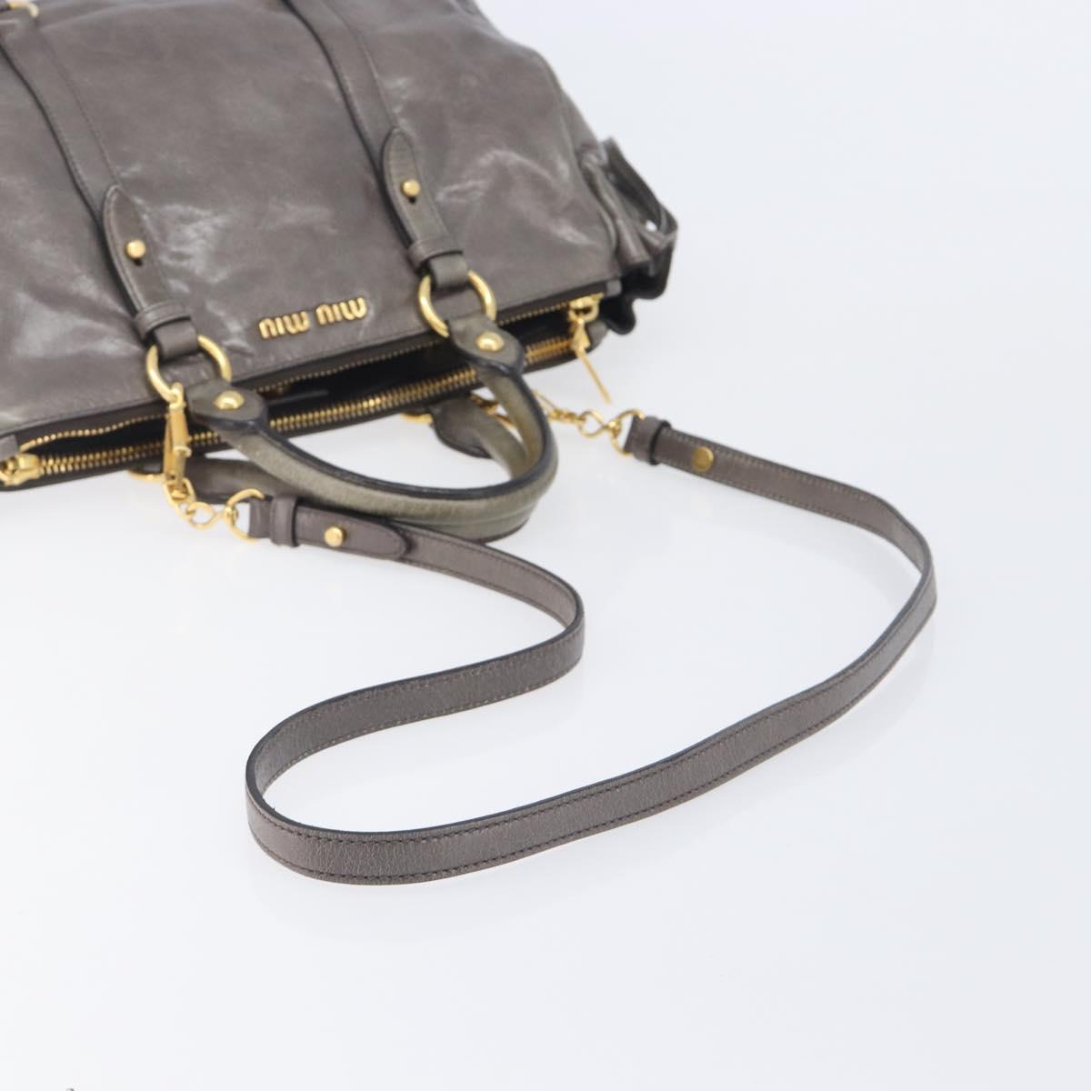 Miu Miu Hand Bag Leather 2way Gray Gold Auth 208248A