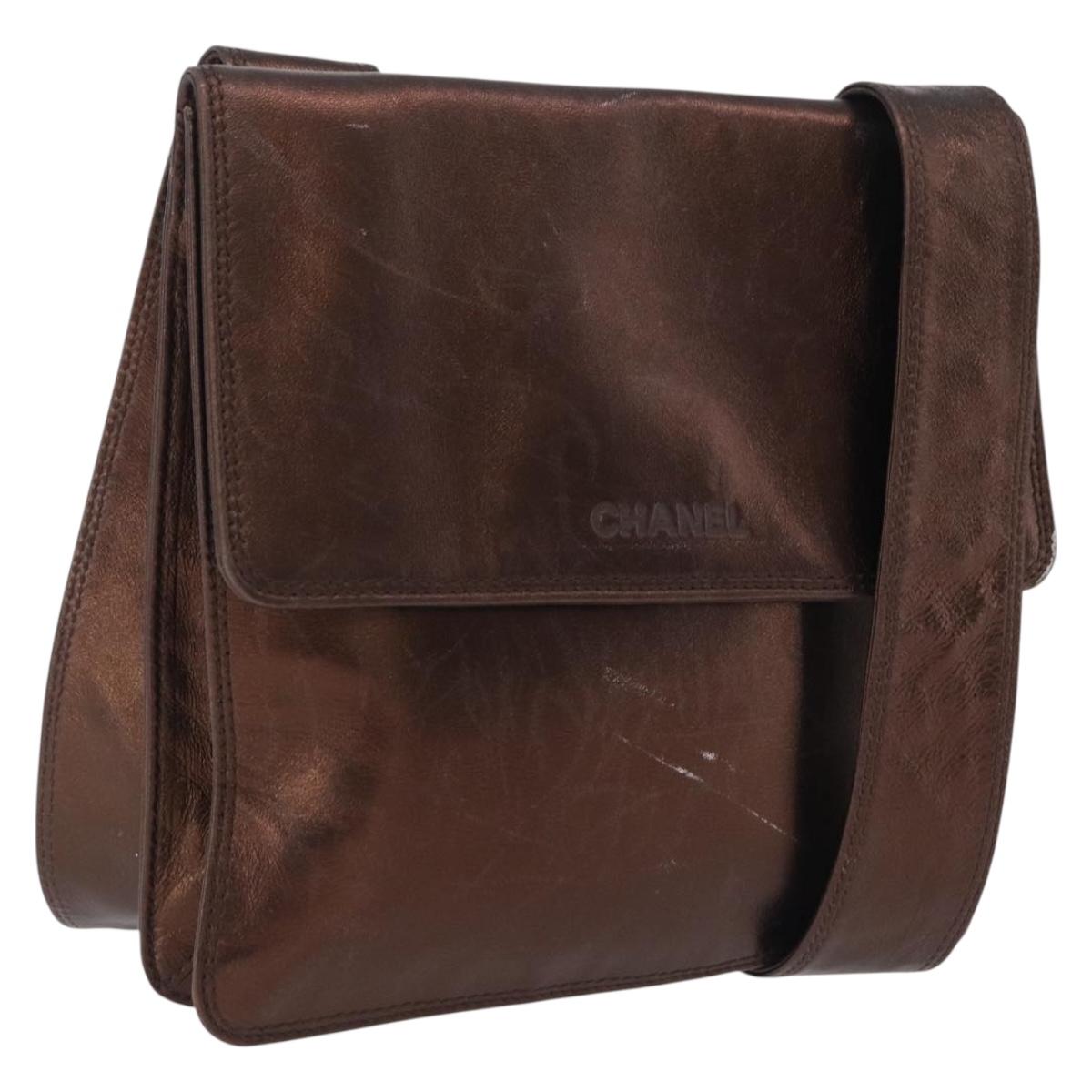 CHANEL Shoulder Bag Lamb Skin Bronze CC Auth 208250A