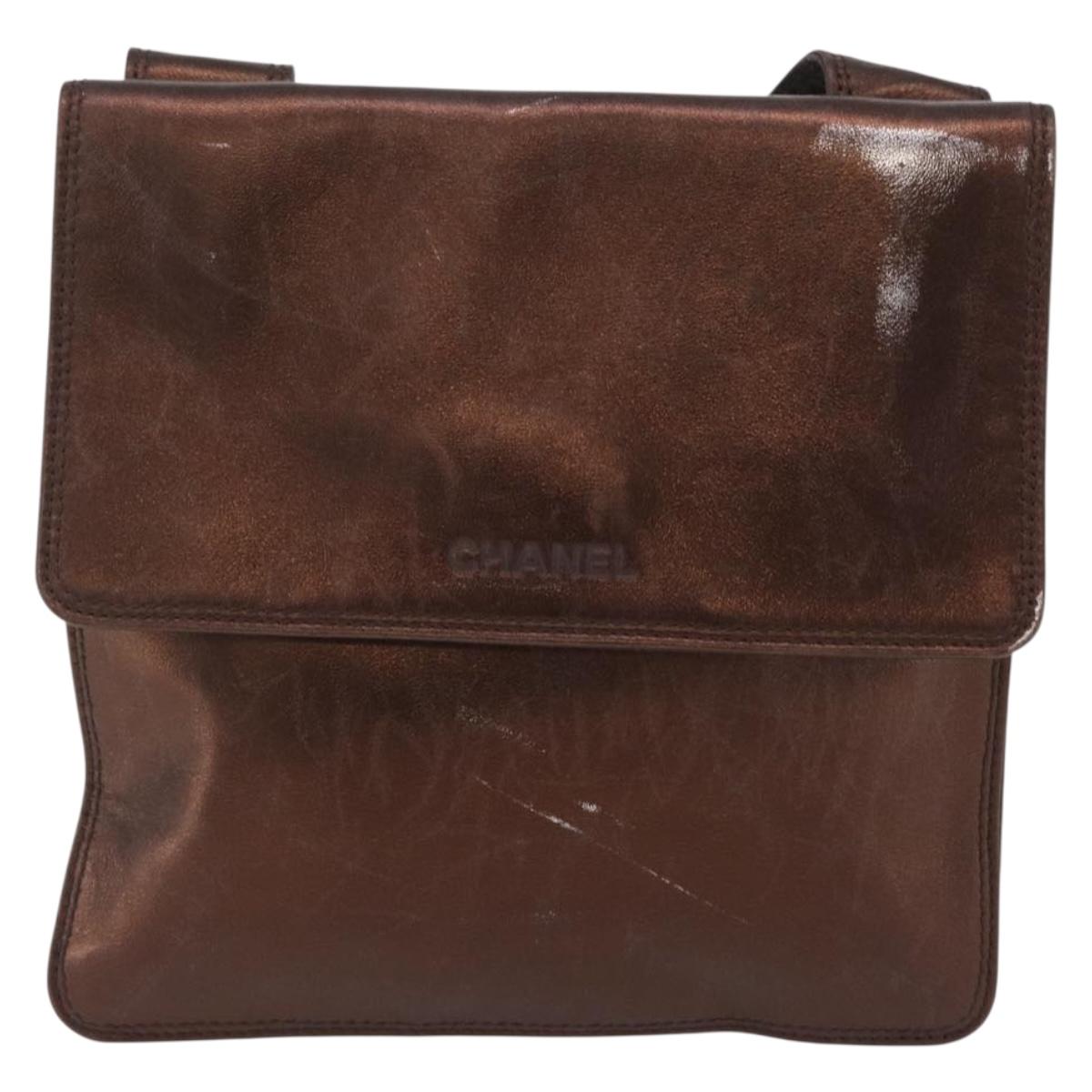 CHANEL Shoulder Bag Lamb Skin Bronze CC Auth 208250A