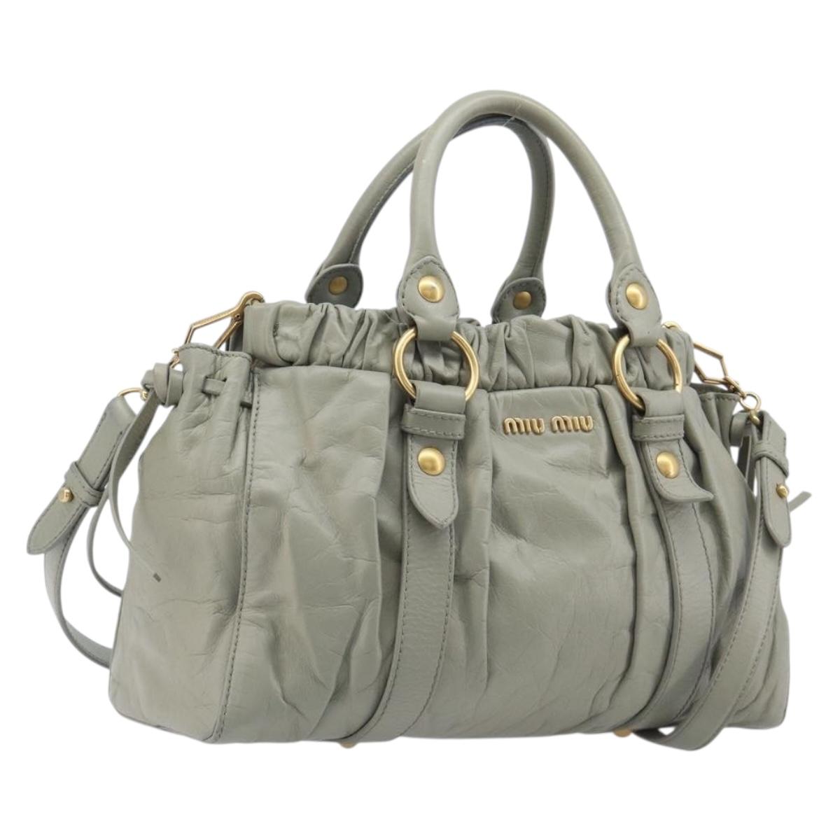 Miu Miu Hand Bag Leather 2way Gray Gold Auth 208252A