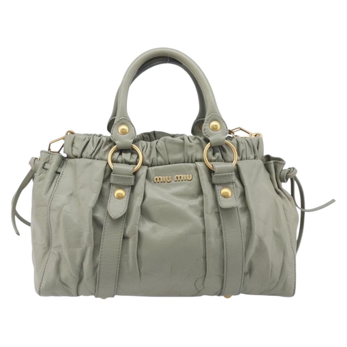 Miu Miu Hand Bag Leather 2way Gray Gold Auth 208252A