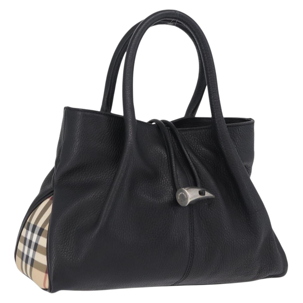 BURBERRY Hand Bag Leather Black Silver Auth 208256A