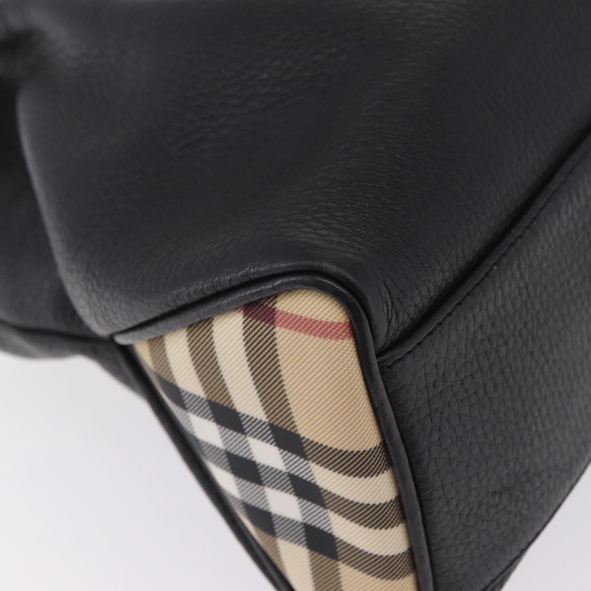 BURBERRY Hand Bag Leather Black Silver Auth 208256A